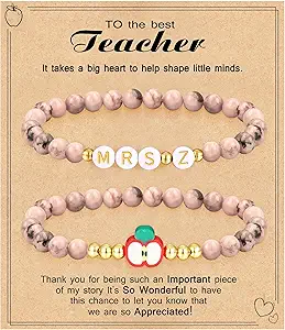 Teacher Appreciation Gifts for Women,Teacher Must Haves Initial Bracelet Mrs Miss End of Year Teacher Gifts Thank You for Helping Me Grow Music Math Science Teachers Bracelets Retirement 2 Set Jewelry