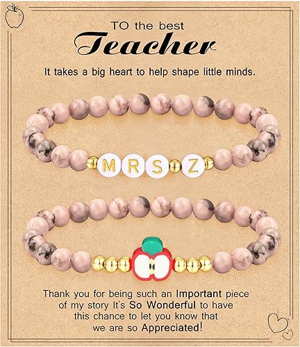 Teacher Appreciation Gifts for Women,Teacher Must Haves Initial Bracelet Mrs Miss End of Year Teacher Gifts Thank You for Helping Me Grow Music Math Science Teachers Bracelets Retirement 2 Set Jewelry