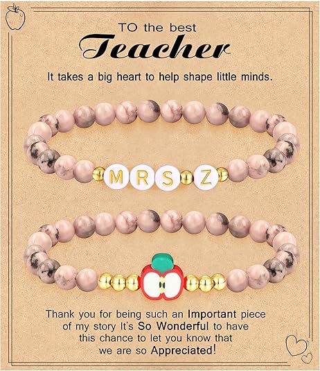 Teacher Appreciation Gifts for Women,Teacher Must Haves Initial Bracelet Mrs Miss End of Year Teacher Gifts Thank You for Helping Me Grow Music Math Science Teachers Bracelets Retirement 2 Set Jewelry