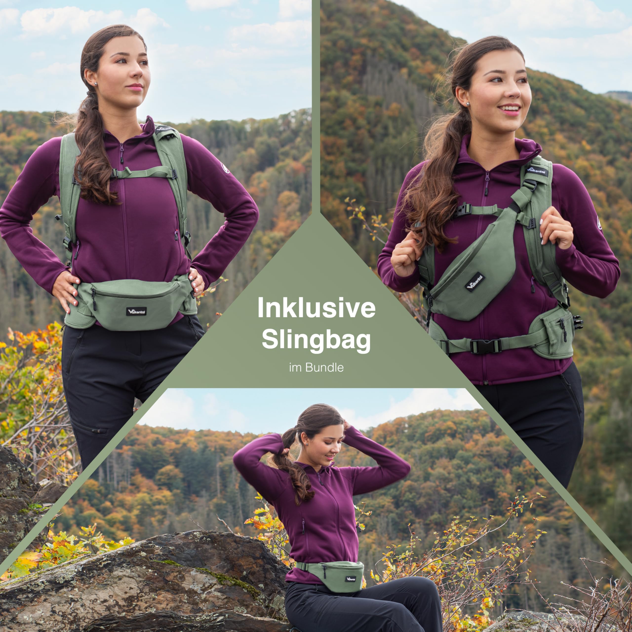 Valkental - Innovativer Rucksack mit perfekter Aufteilung (22L) Erweiterbares Volumen (Kein Schwitzen) Wanderrucksack, Trekkingrucksack, Fahrradrucksack & Outdoor Rucksack - Wasserfest & Reflektierend