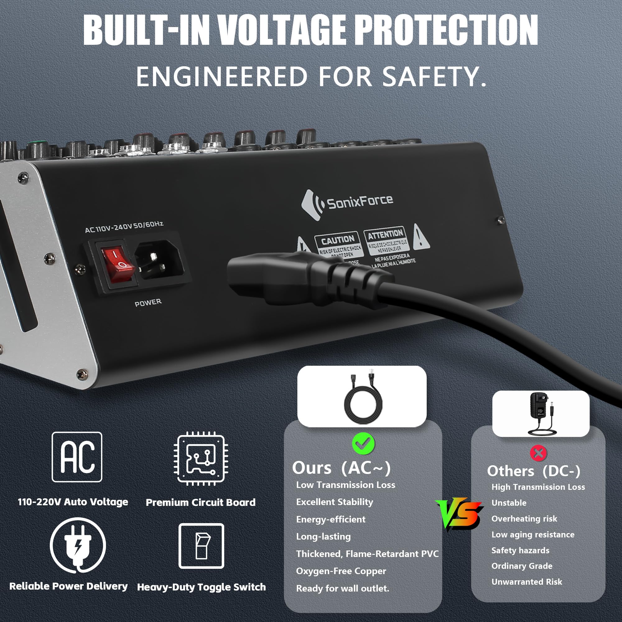 Table de mixage professionnelle 6 canaux Interface numérique USB MP3 Entrée 48 V Phantom Power Stereo DJ Studio FX Châssis en acier, noir Bluetooth USB Audio Mixer pour PC