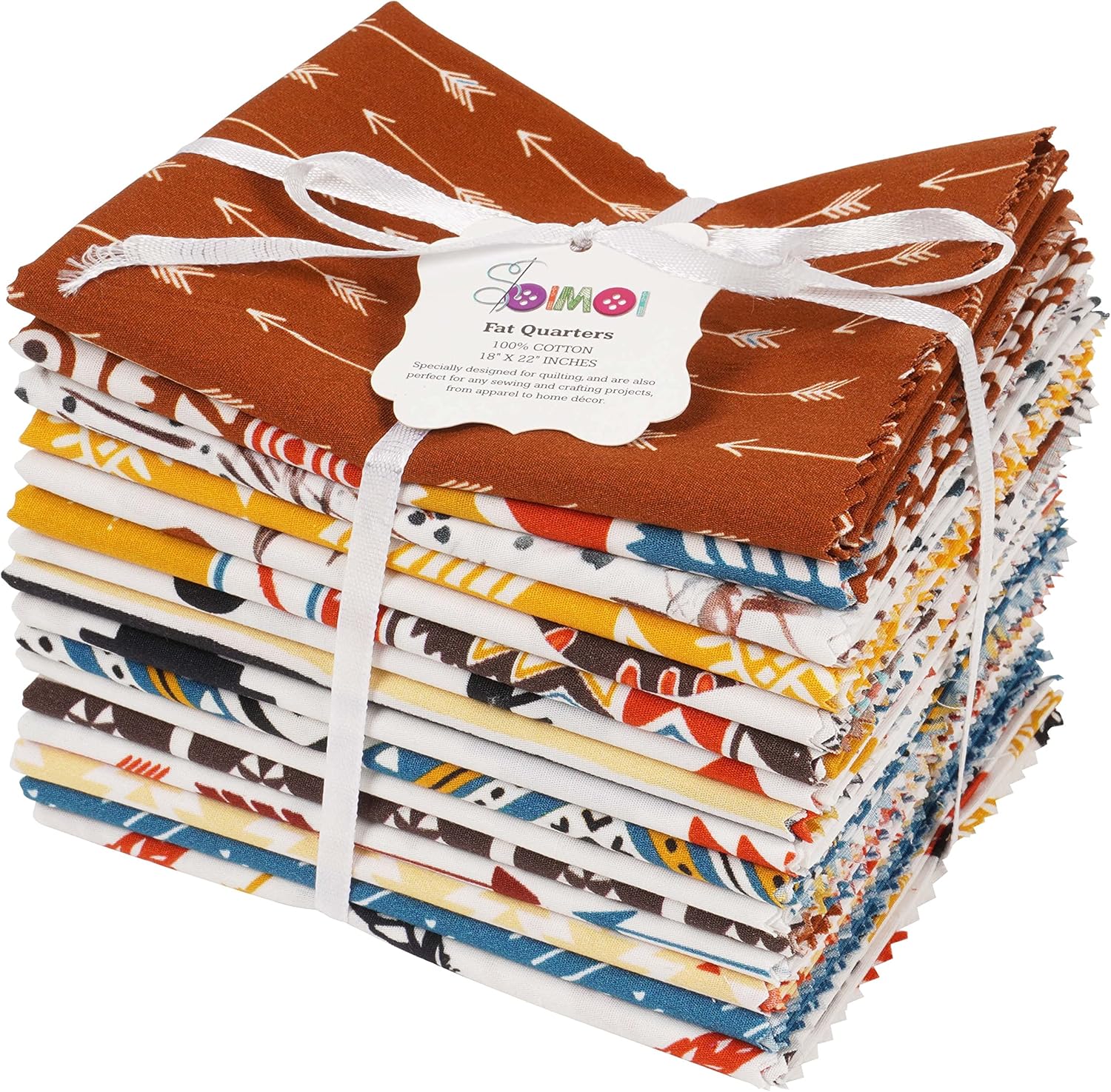 Soimoi 16 Pc Fat Quarter Bundle, Tribal Print 18"x 22" DIY Patchwork- 100% Cotton Pre-Cut Quilting Fabric Multicolor