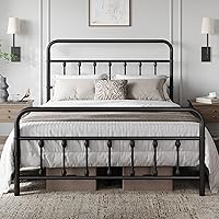 Yaheetech Queen Victorian Metal Platform Bed Frame with Headboard, Footboard, 12.6" Underbed Storage - No Box Spring Needed, Sturdy Black Iron