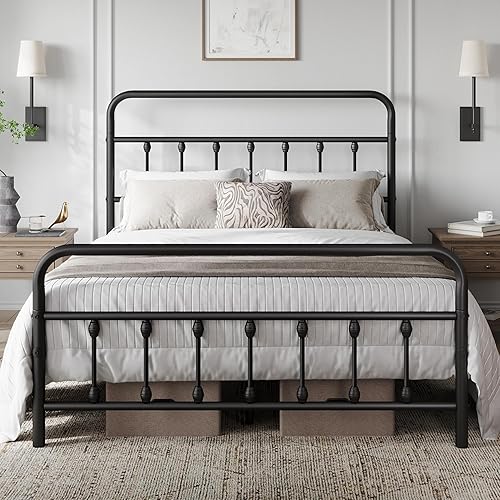 Yaheetech Classic Metal Platform Bed Frame Mattress Foundation with Victorian Style Iron-Art Headboard/Footboard/Under Bed Storage/No Box Spring Needed/Queen Size Black