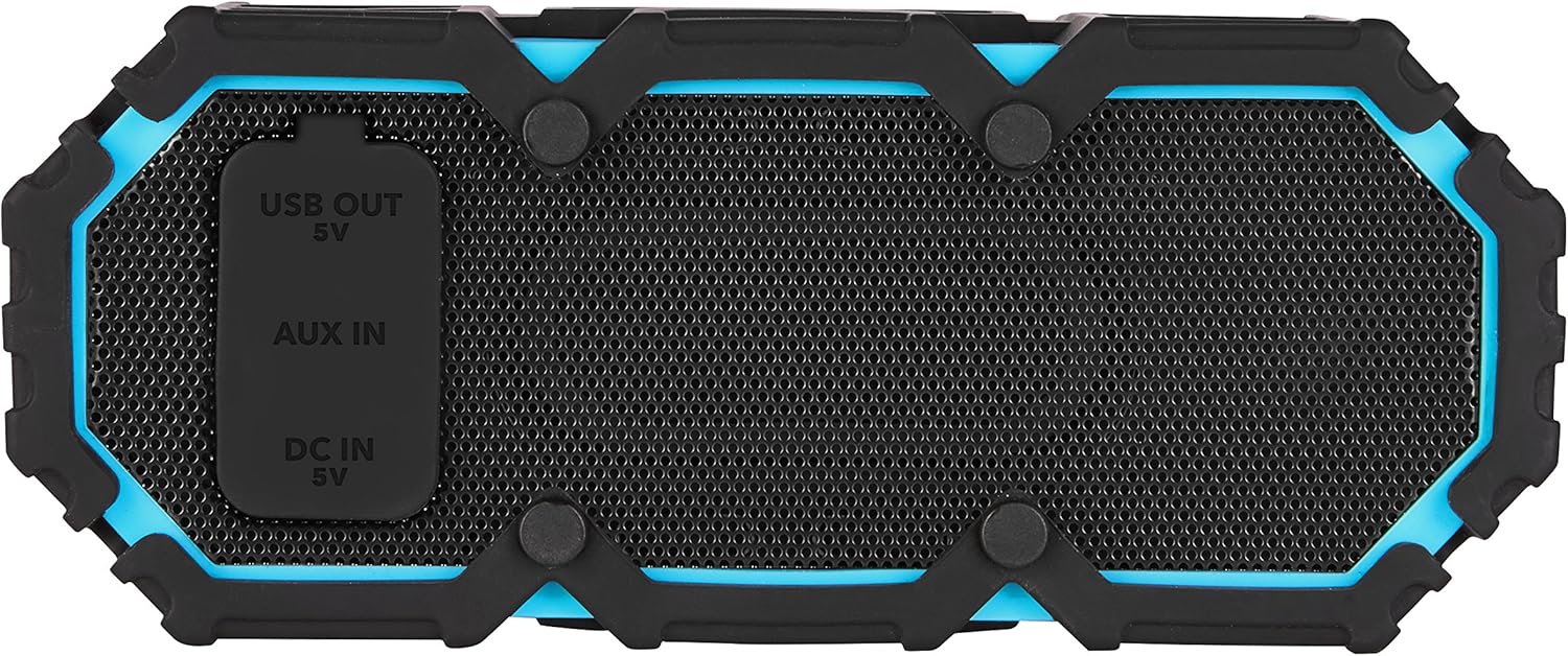 posterior view of the Altec Lansing Mini LifeJacket-3 speaker, showing the USB Out, AUX In, and DC In ports.