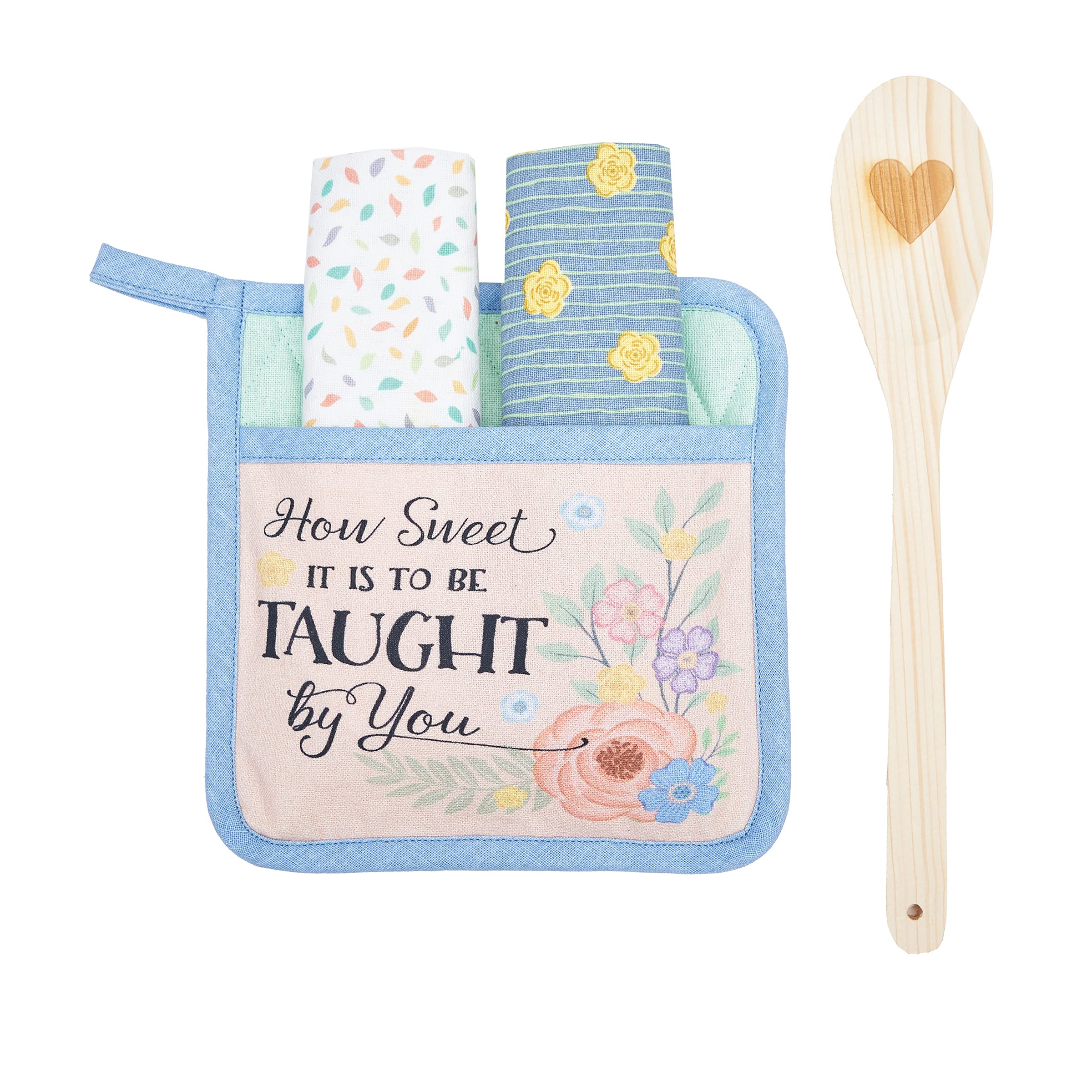 C&F Home How Sweet It is to Be Taught by You Potholder Gift Set Blue