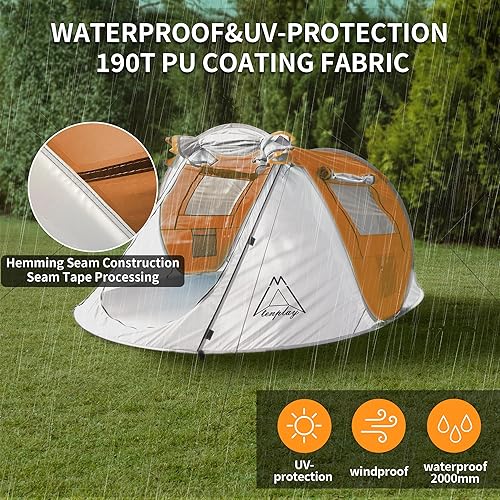 Miniatura 3 de TENPLAY - Tienda de campaña desplegable, 2-4 personas, poliéster 190T, impermeable, 78.740 in, revestimiento de poliuretano, configuración