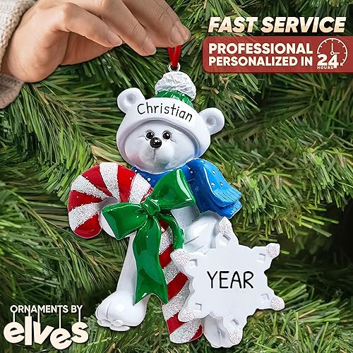 Miniatura 2 de Adornos de Navidad personalizados 2025, adornos personalizados para bastón de caramelo de Navidad, oso polar con adorno de bastón de caramelo, tema