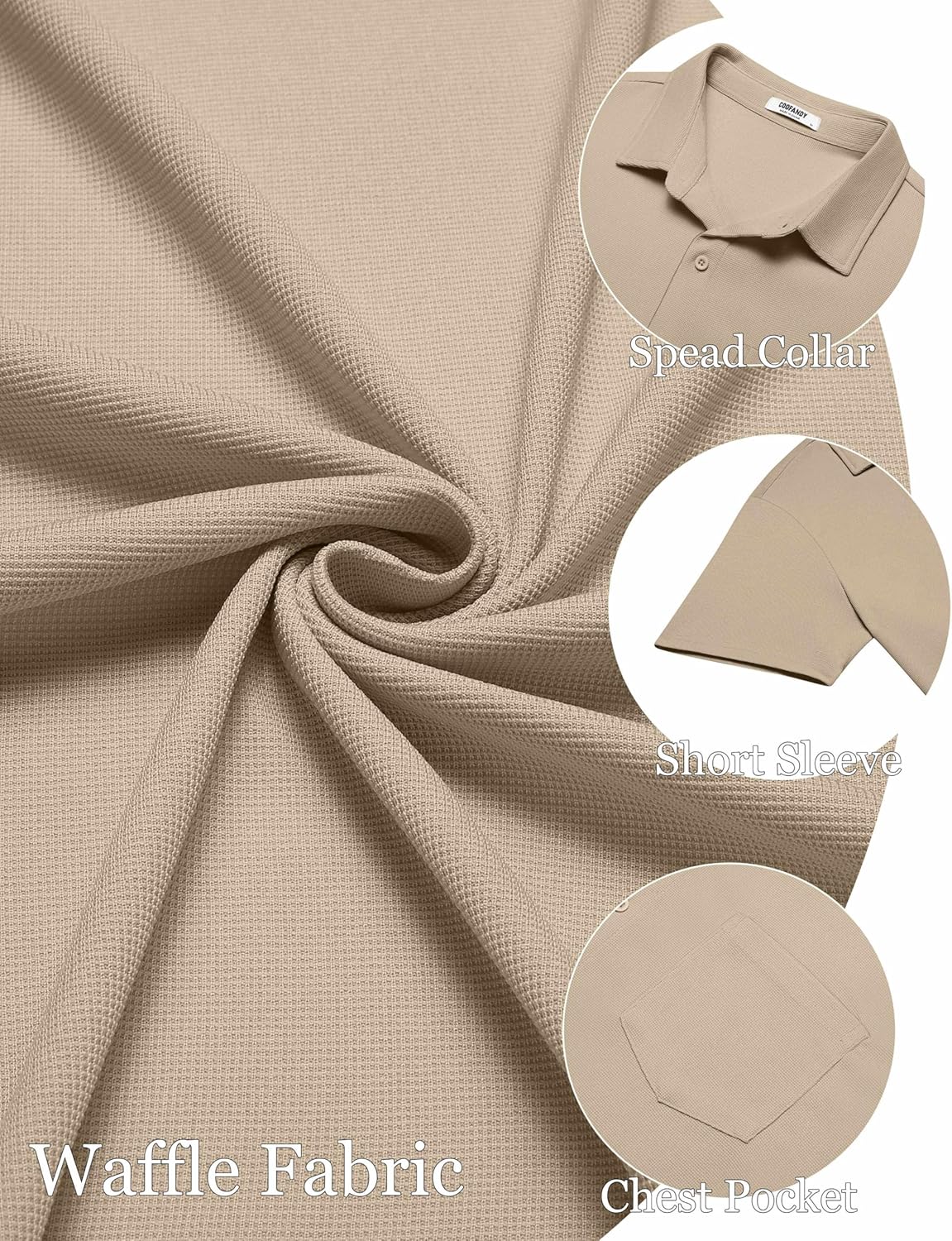 COOFANDY Men's Short Sleeve Button Down Shirt Casual Summer Beach Shirt Waffle Knit Shirts Wrinkle Free Untucked Shirt - Image 4
