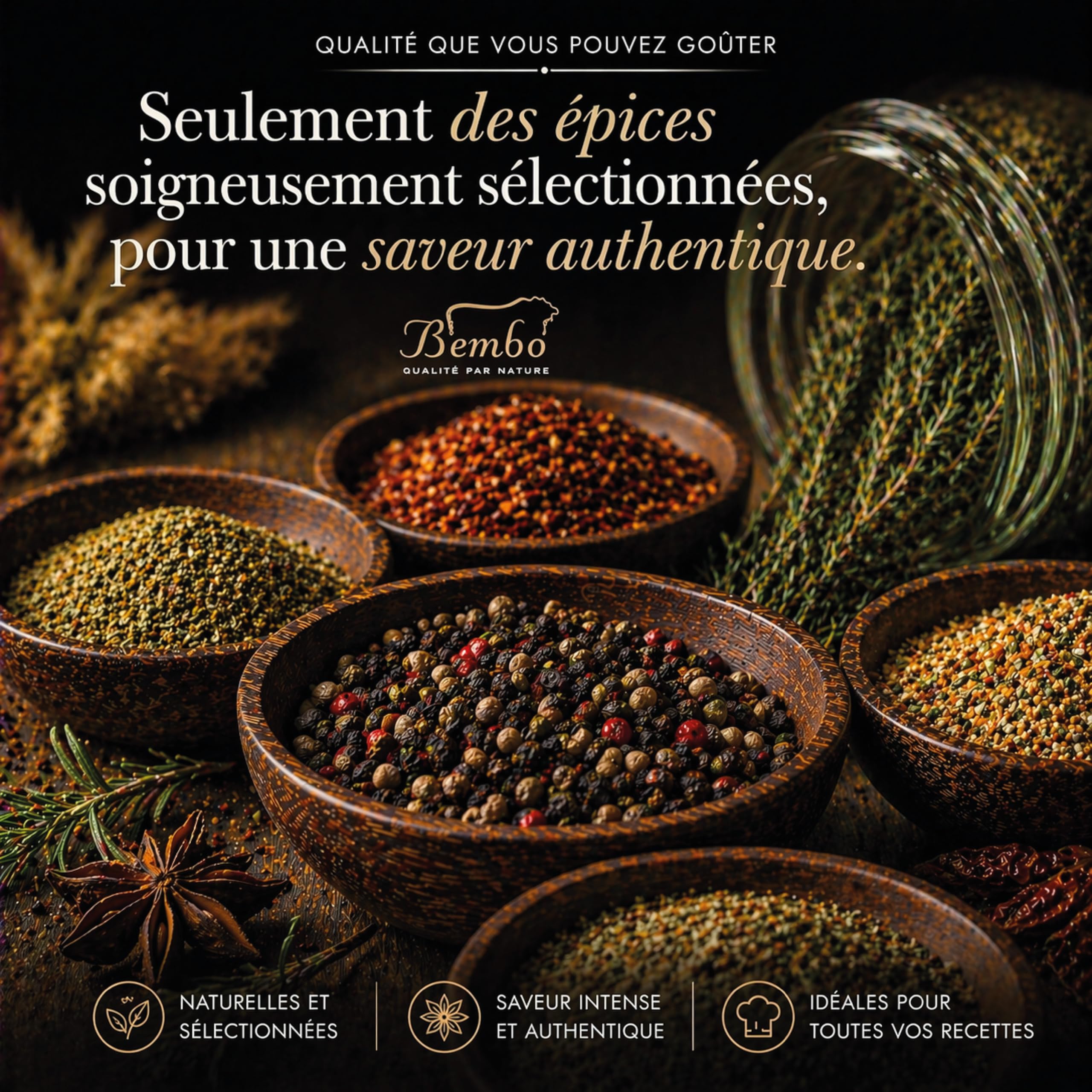 Bembo Coffret de 15 Épices du Monde – Collection Dégustation | 15 épices à observer, sentir, goûter et comparer. Un voyage sensoriel au cœur des épices du monde.