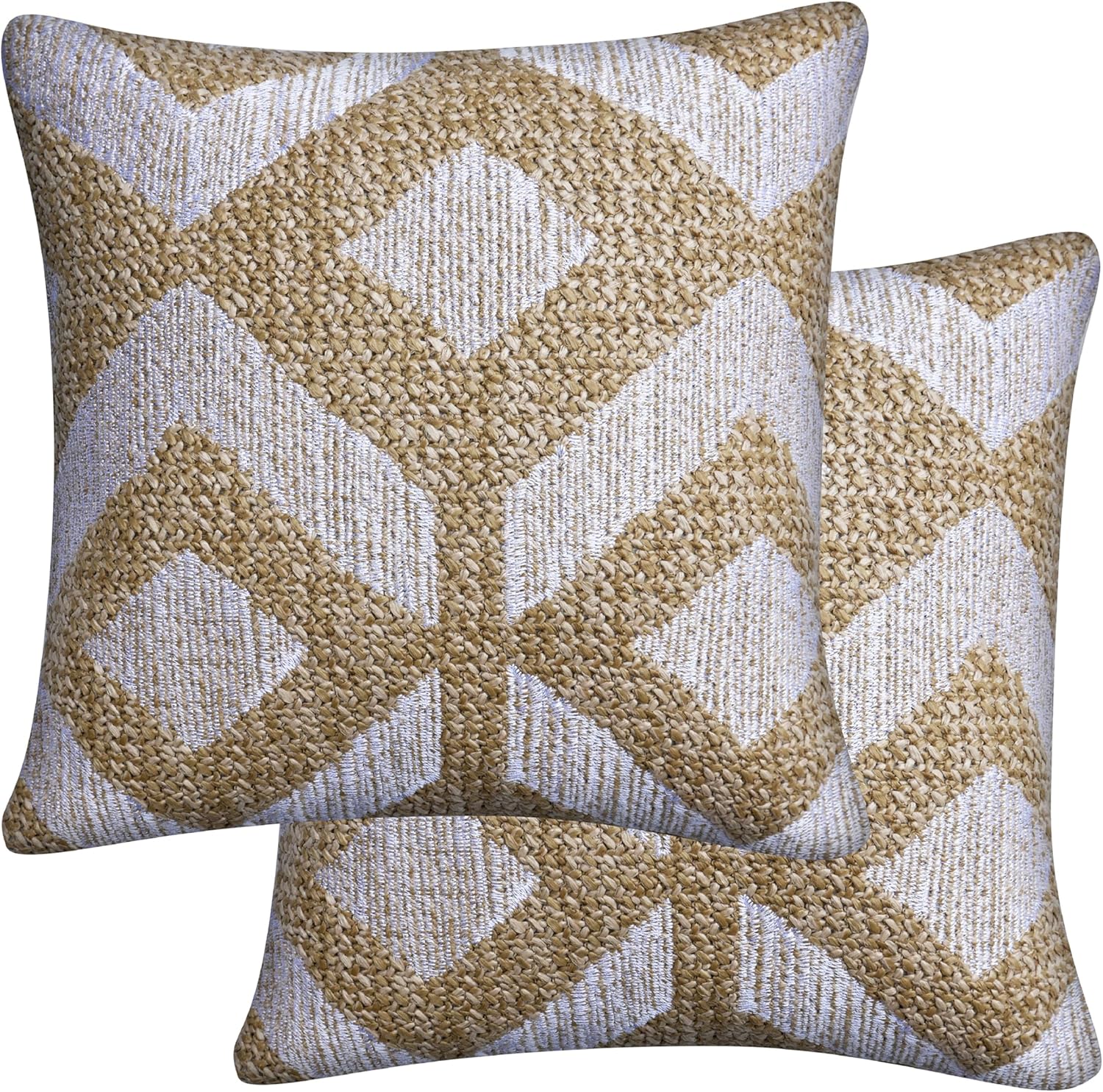 Honeycomb Outdoor Square Toss Pillow Set, 17" H x 17" L, Raffia Geo Tan Outdoor Pillows