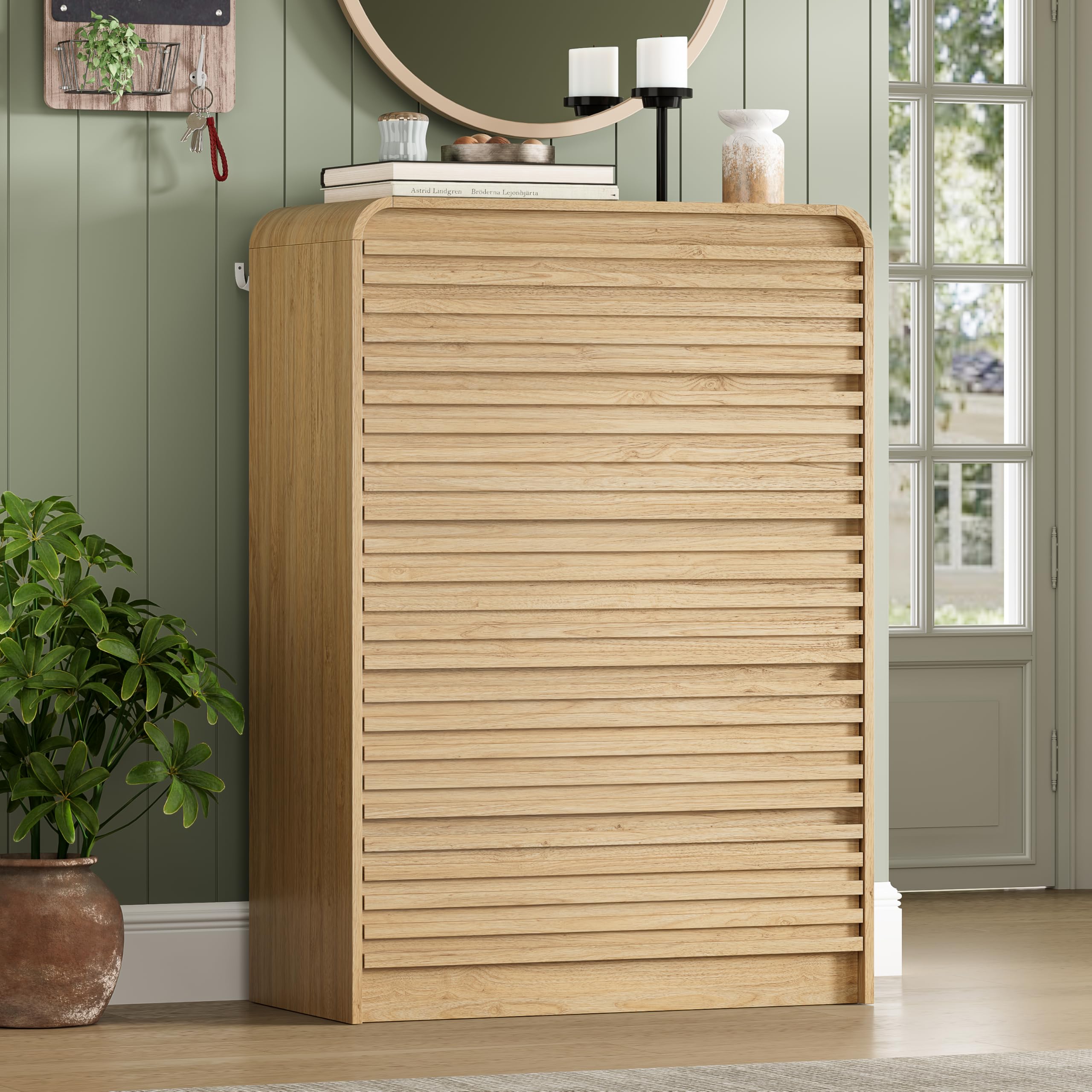 Natural 5 Drawer Dresser for Bedroom,Tall Chest of Drawers,Clothes Storage