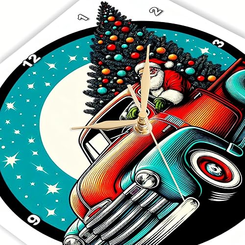 Miniatura 3 de 3dRose, Santa Claus in A Vintage Red Truck with A Christmas Tree, 10x10 Wall Clock