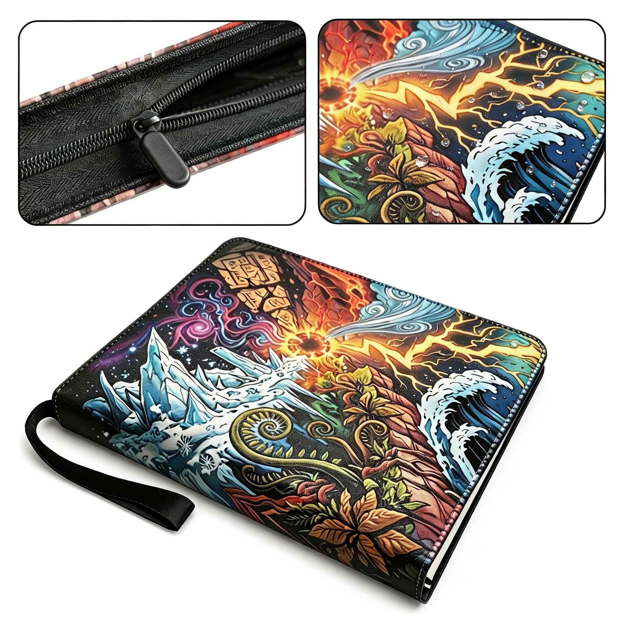 Raccoglitore per carte collezionabili, 9 tasche, 540 scomparti per carte con design a 3 anelli con cerniera, resistente, adatto ai viaggi, per sport, giochi e carte da collezione