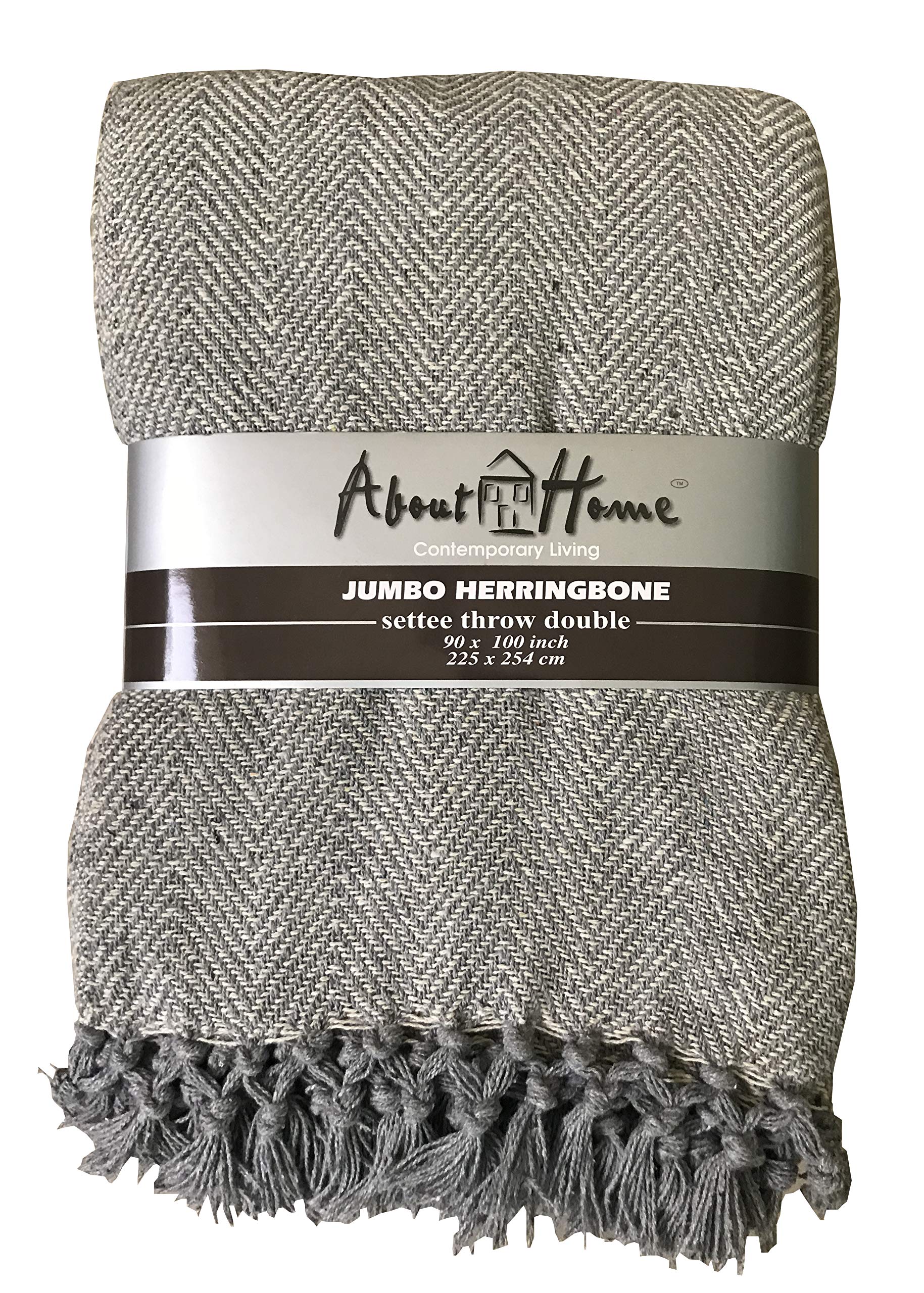 About Home Silver / Natural Herringbone Cotton Blanket Throw, Settee Cover (Silver/Natural, 90"X100")