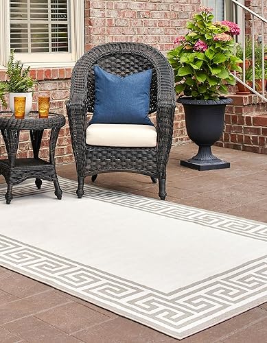 Miniatura 3 de Unique Loom Outdoor Coastal Collection - Alfombra rectangular de 9 x 12 pies 2 pulgadas, color marfil y gris