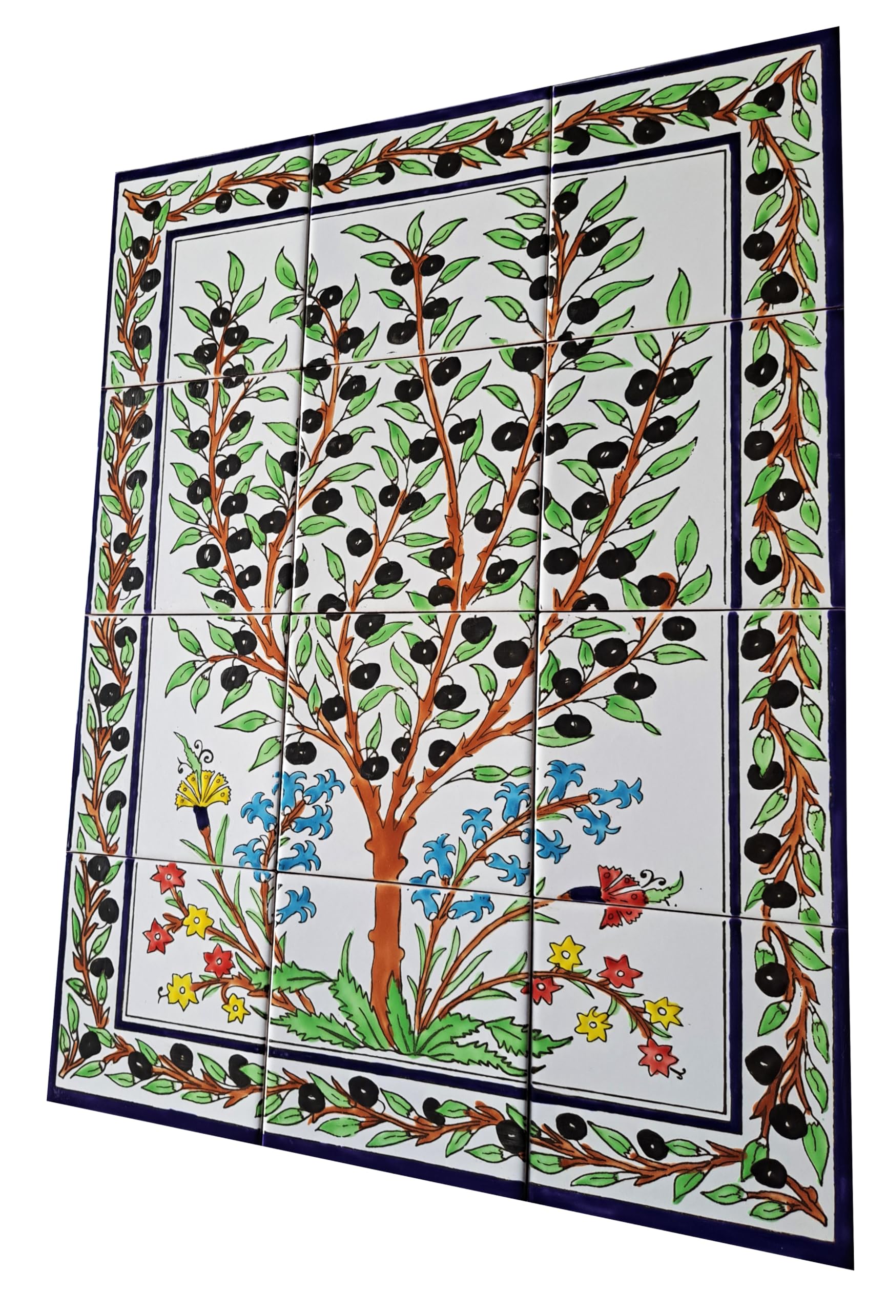 Handbemalte Azulejos „Oliven“ – Fliesenbild 45x60 cm – Mediterrane Fliesen | Handbemalt, Mediterranes Design, Hitzebeständig, Robust.
