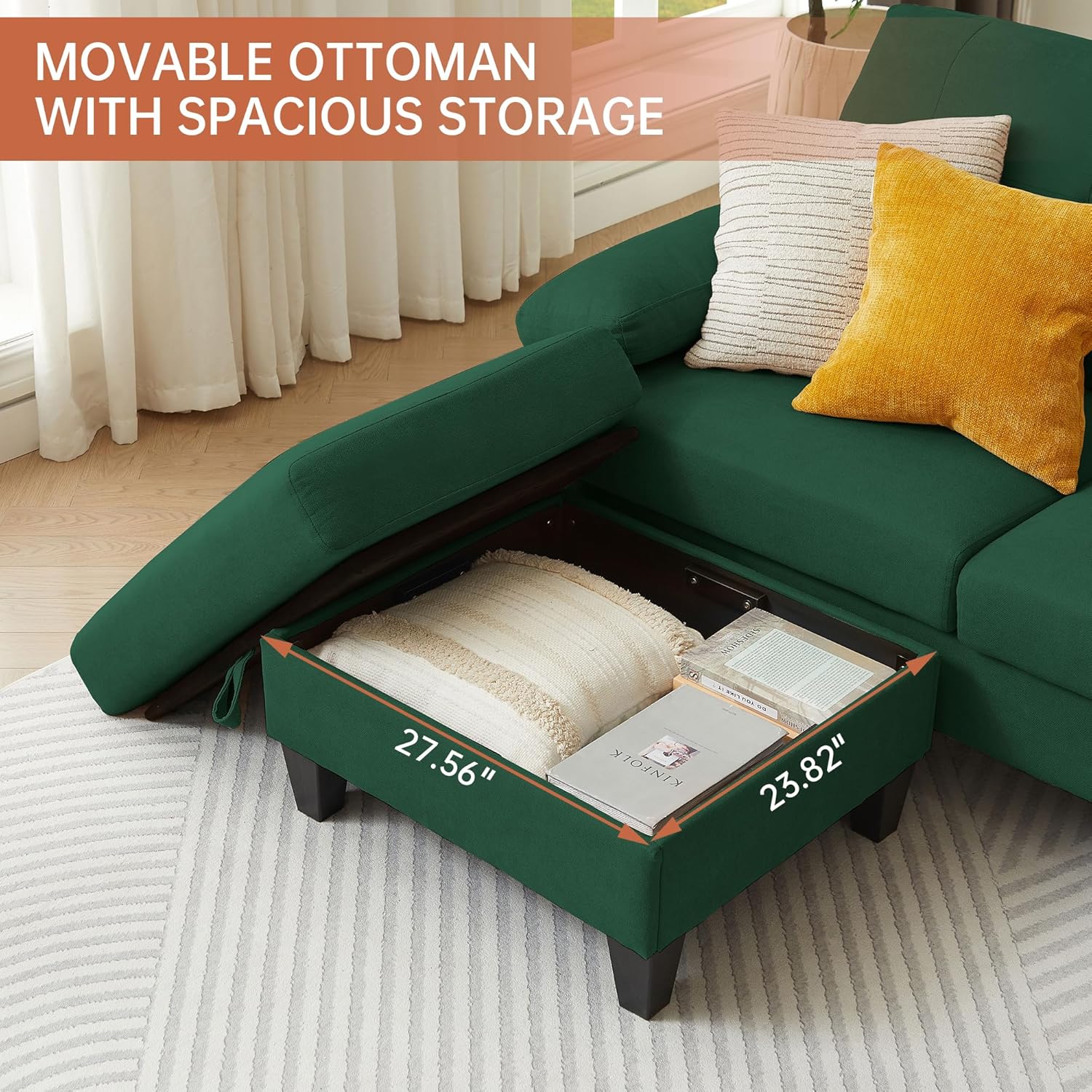 5 Seat Sectional Sofa Set for Living Room Set, 2 PCS Modern Couch Set, 84" Width 3 Seat Couch & Loveseat with Ottoman and Thick Cushion(3+2 Seat/Green)