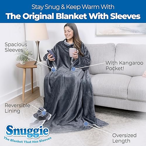 Miniatura 3 de Snuggie Reversible la manta original que tiene mangas, cálida, acogedora, de terciopelo súper suave, manta funcional con mangas y bolsillos para