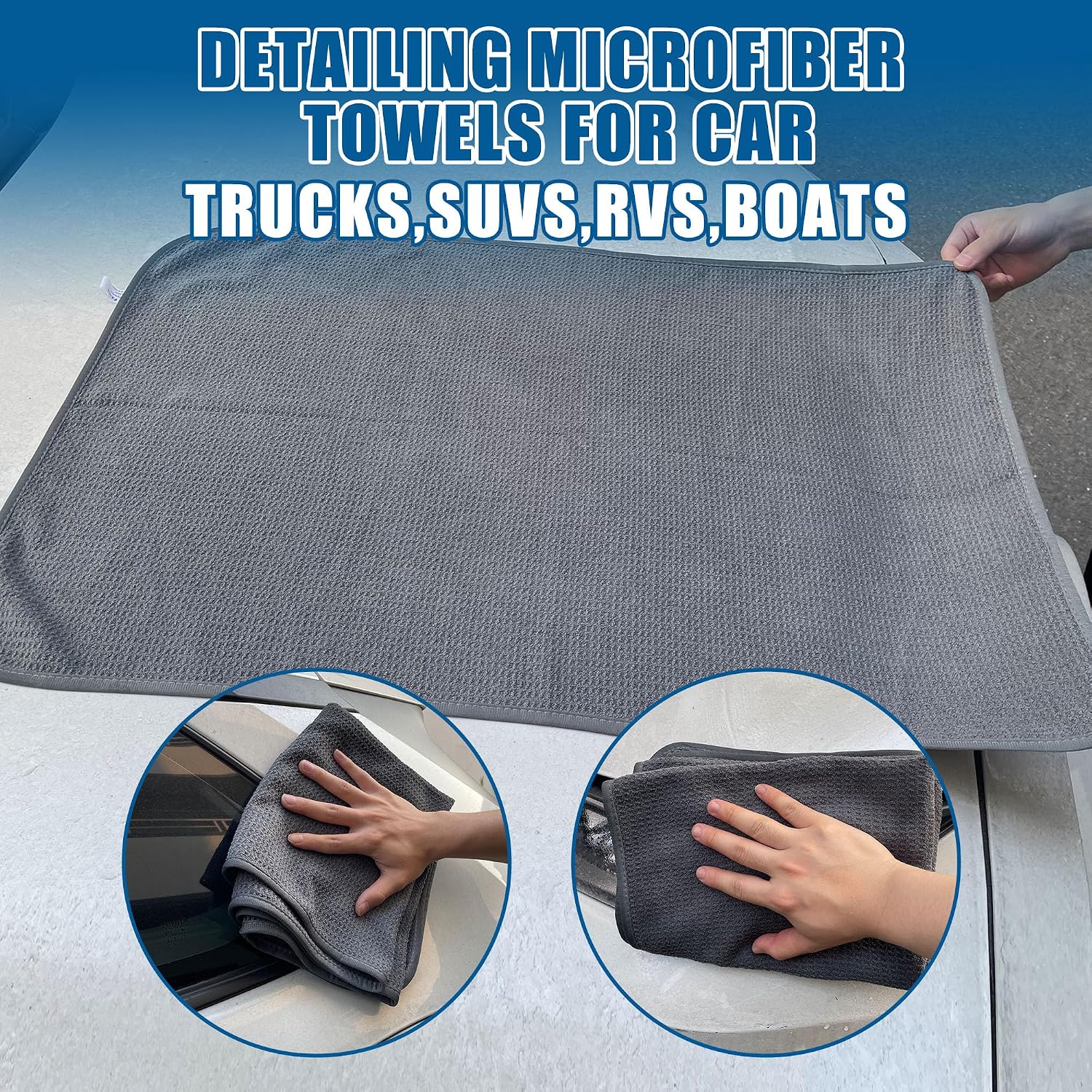 2 Pack Microfiber Car Towels,Car Drying Towel 22Inx32In,Waffle Weave with Reinforced Edges,Super Absorbent & Scratch-Free Cleaning Cloth for Auto Detailing,Home,Glass,Kitchen (Grey)