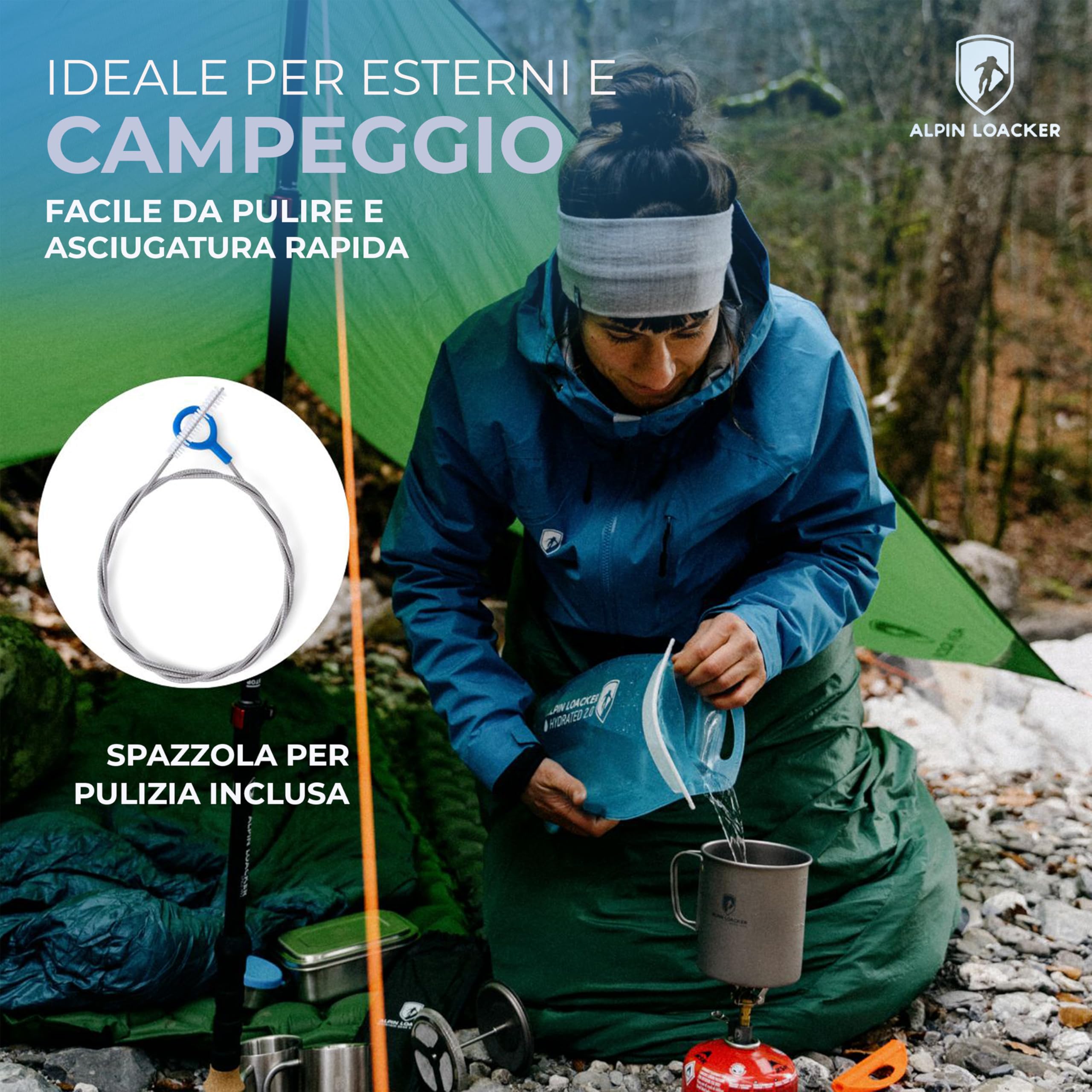 ALPIN LOACKER Bolla d'acqua per esterni con tubo per bere, super leggera, per sport, escursioni e attività all'aperto, sistema di idratazione senza BPA, zaino leggero