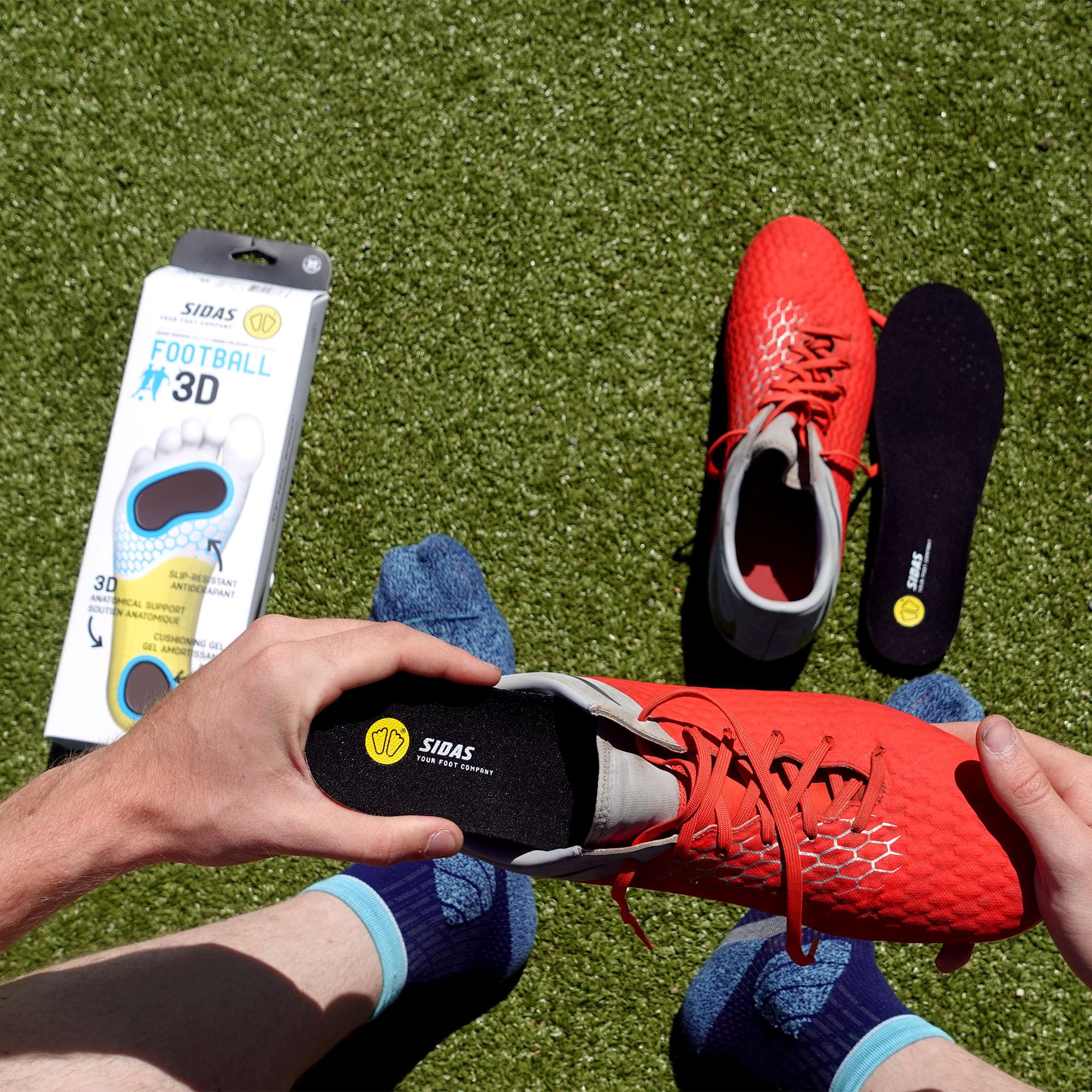 Sidas Semelles 3D Football, Adaptées aux Crampons, Grip Anti-Dérapant, Coque TPU et Pad en Gel pour Un Amorti et Soutien du Pied