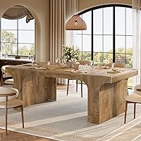 Tribesigns 71-Inch Farmhouse Dining Table for 6-8, Arched Wooden Kitchen Table Double Pedestal Natural Wood Grain