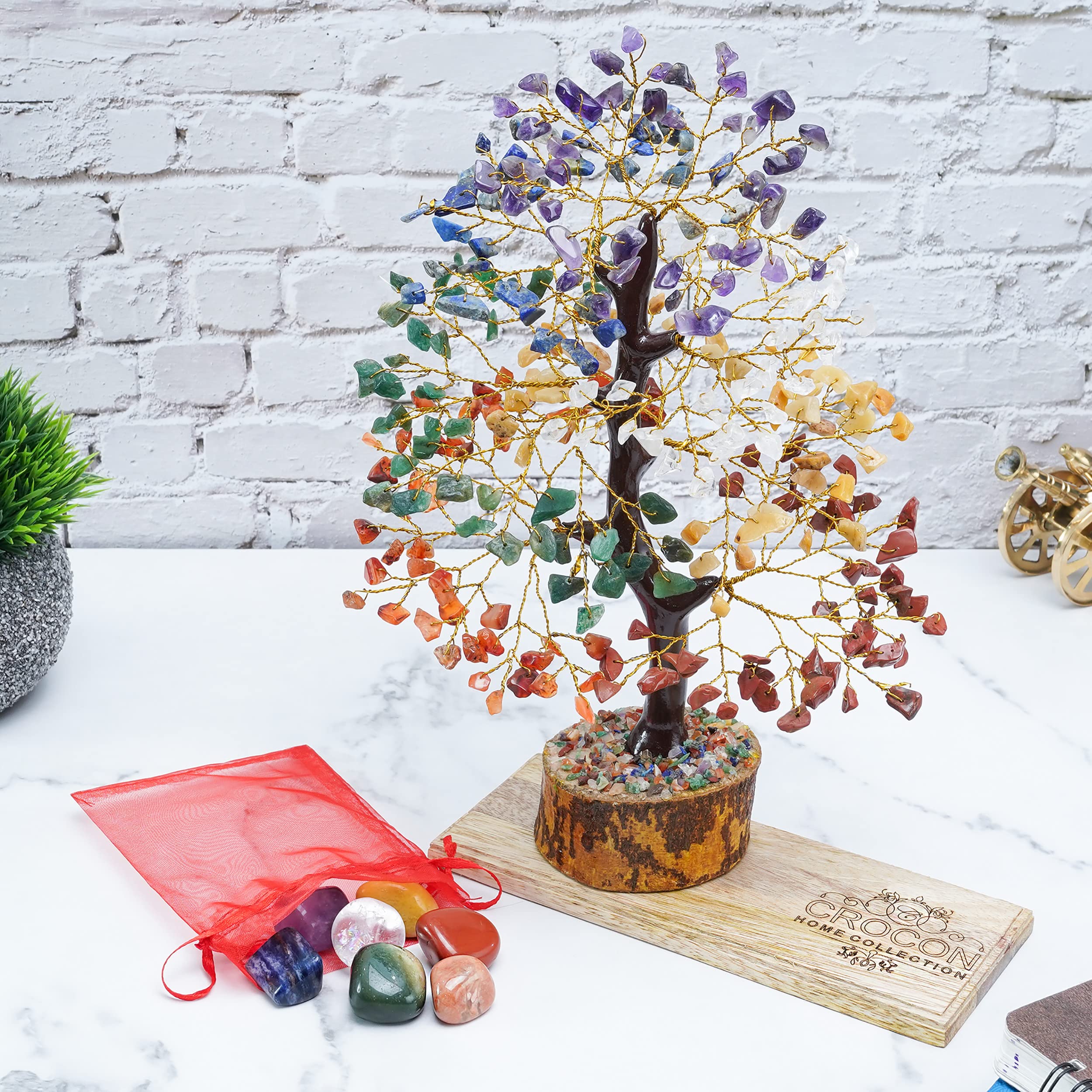 Árbol de la vida de los 7 chakras: árbol de la vida de cristal de los siete chakras, decoración de madera, piedras preciosas hechas a mano, decoraciones de cristal, regalos espirituales, Feng Shui
