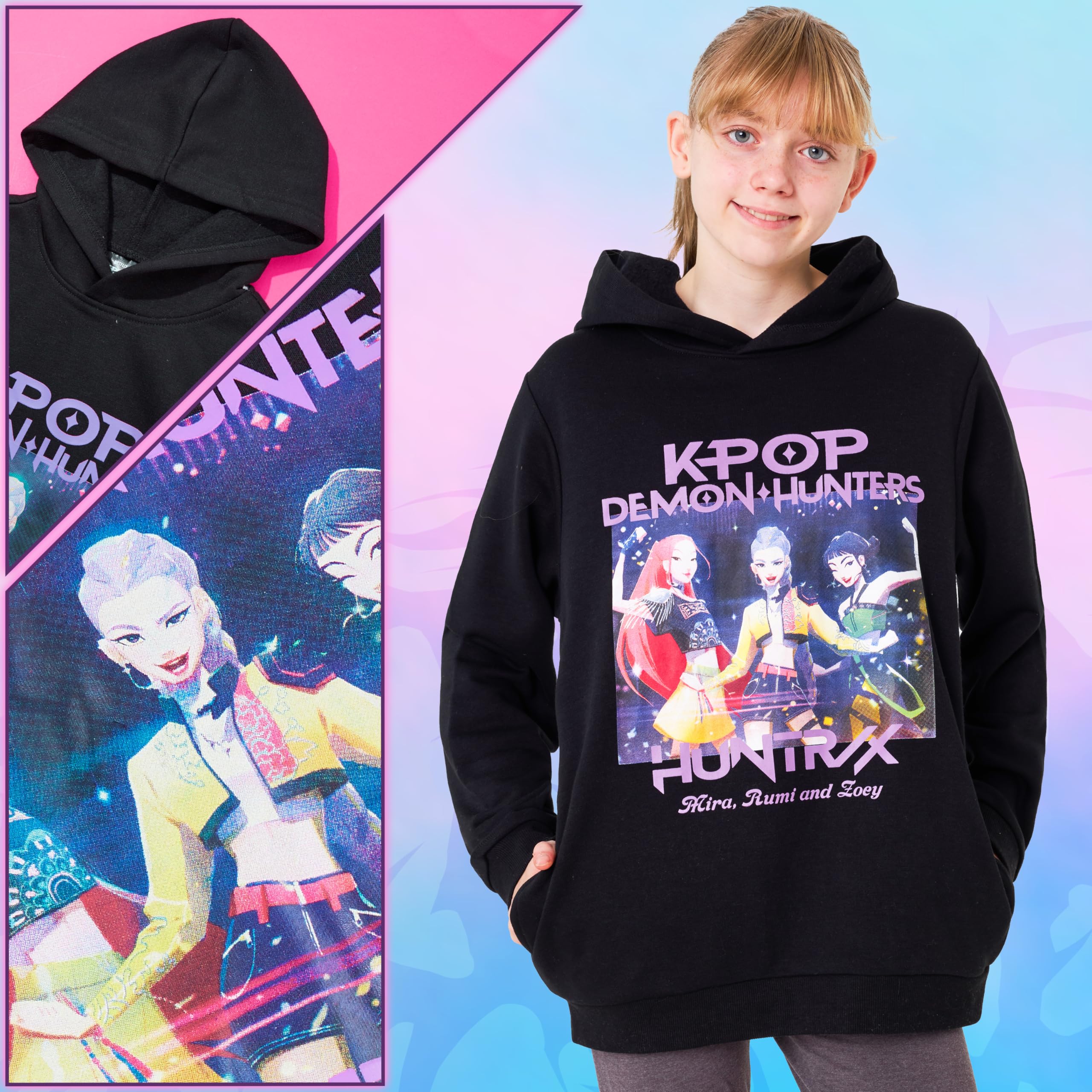 KPop Demon Hunters Ufficiale Felpa con Cappuccio Bambina e Adolescenti, Felpe Invernali, Huntrix Saja Boys Regalo Ragazza