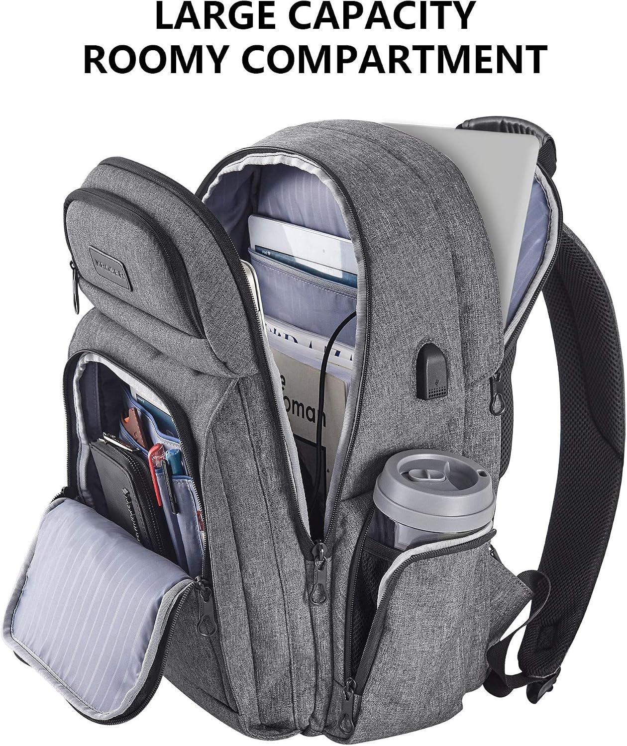 KROSER Travel Laptop Backpack Stylish 15.6 Inch Computer Backpack with Hard Shell Saferoom Water-Repellent SturdyDaypack with RFID Pockets for Work/Business/College/Men/Women-Grey