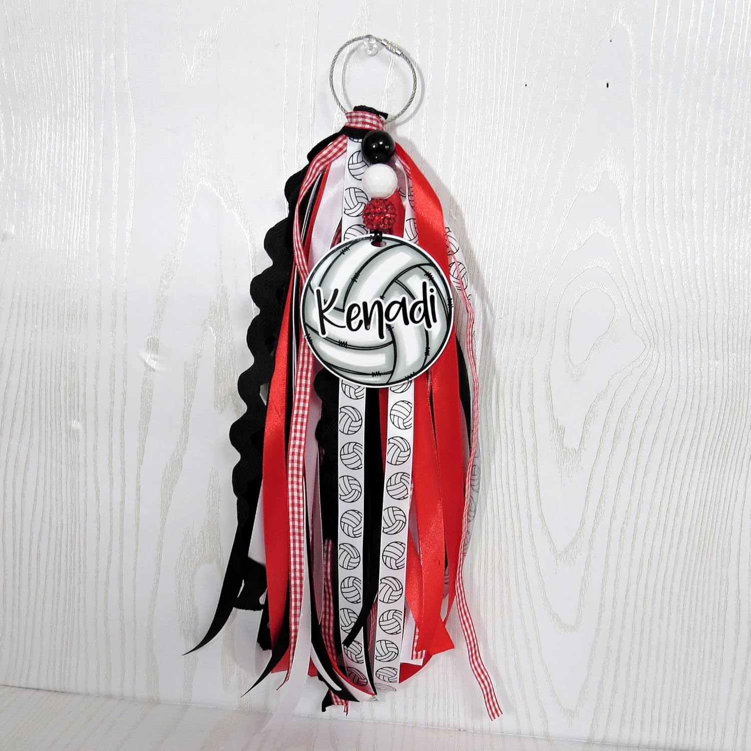 Personalized Volleyball Bag Tag with Ribbon - Custom Name Gift for Girls- Pin Me Backpack Sports Bag Gift – Acrylic Ribbons Beads Accessory - You Choose Colors