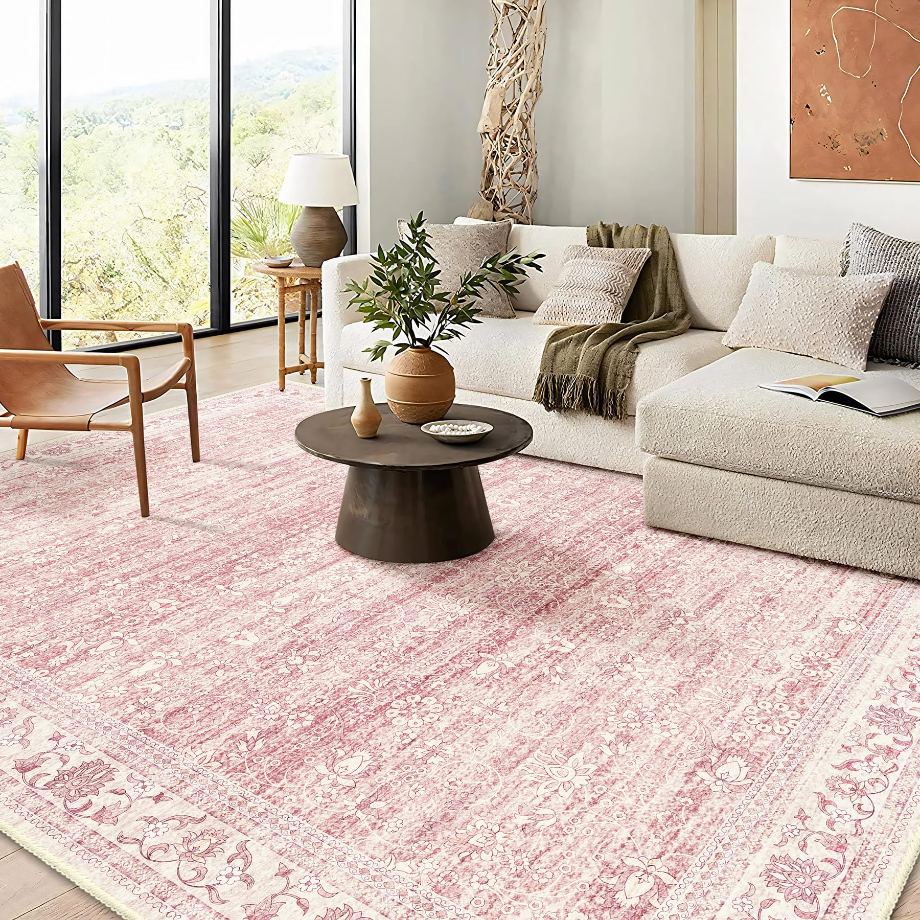 Tinx Living Room Rug 8x10 Area Rugs Washable, Pink Large Rugs for Living Room Bedroom Dining ...