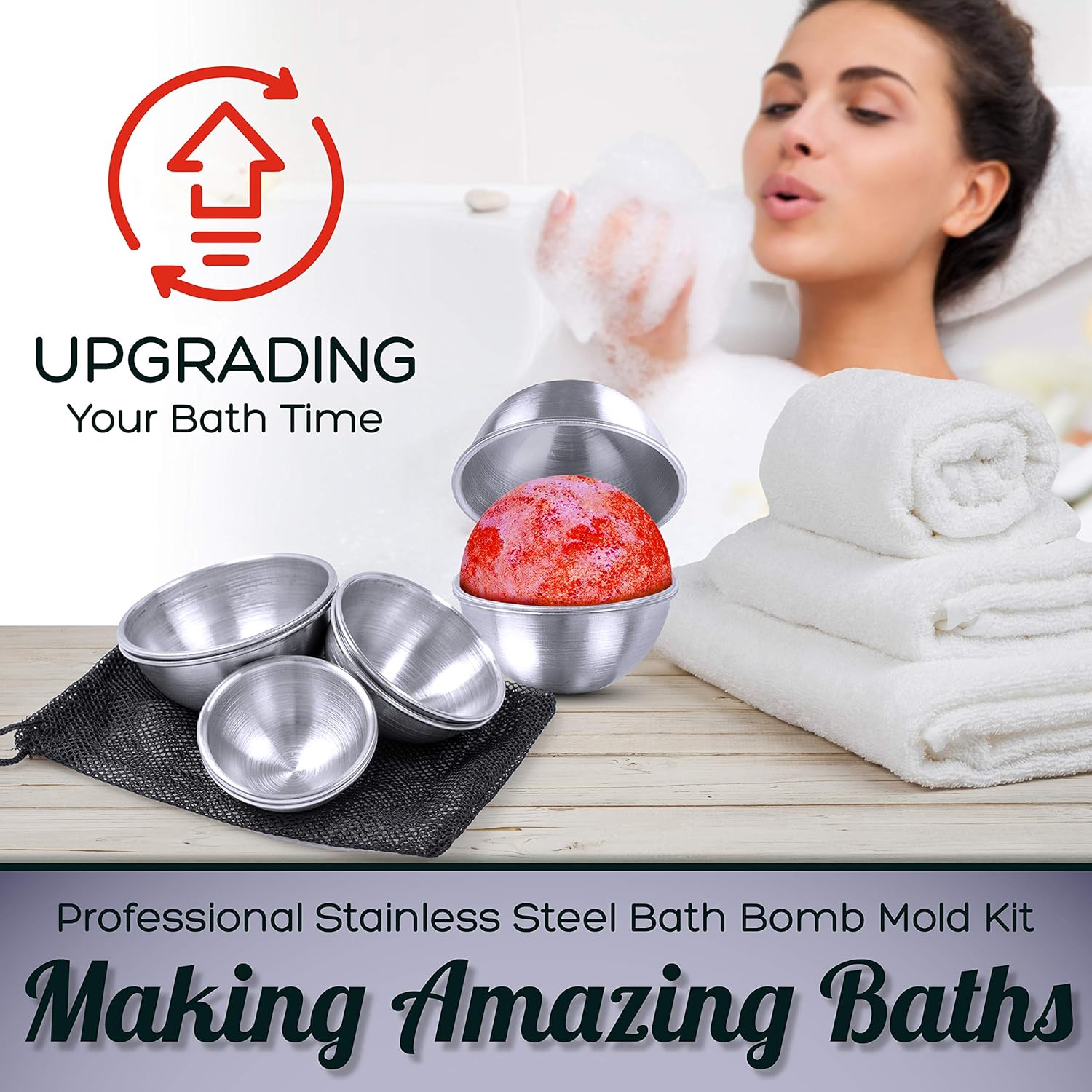 Stainless Steel Bath Bomb Molds Professional Set. Heavy Duty Metal, Dent and Rust Proof by Healthy Home Helper. (5 Sizes)
