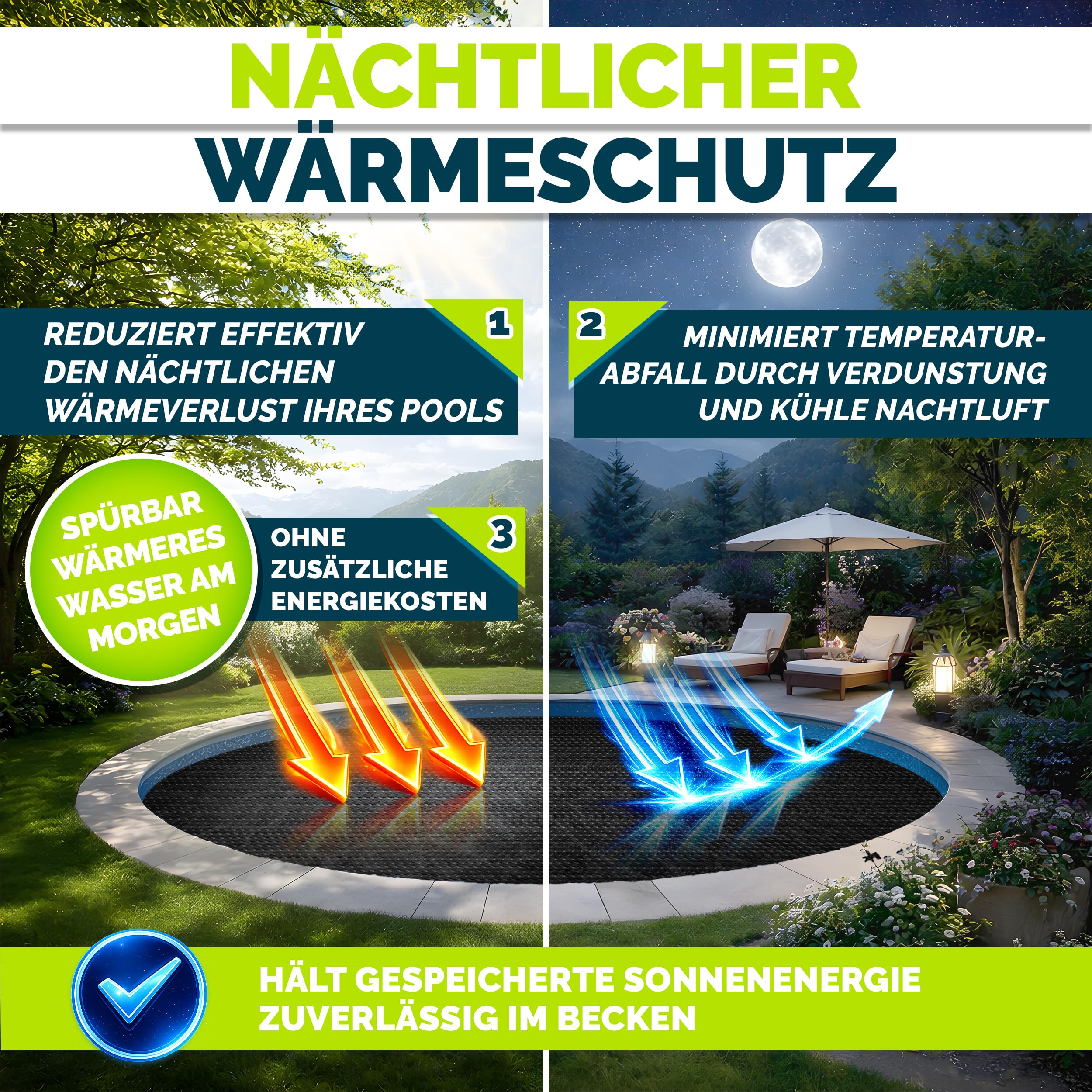 Tillvex Premium Pool Solarplane 400 µm Rund Ø 366 cm Solarfolie Wärmeplane zuschneidbar Solarabdeckung Poolheizung