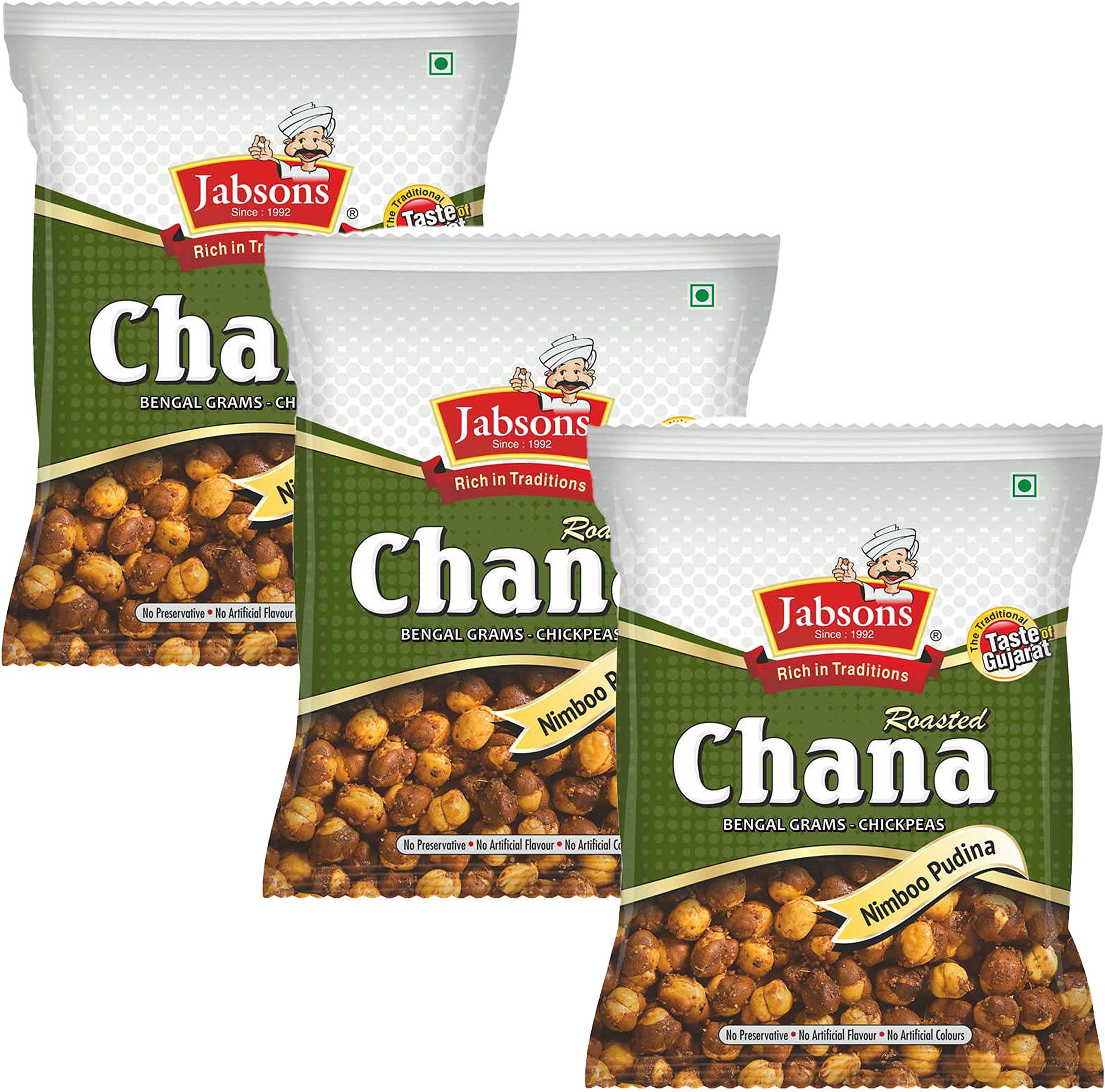 Jabsons - Roasted Chana Chickpeas (3 Pack), 150g x 3 (Nimboo Pudina)