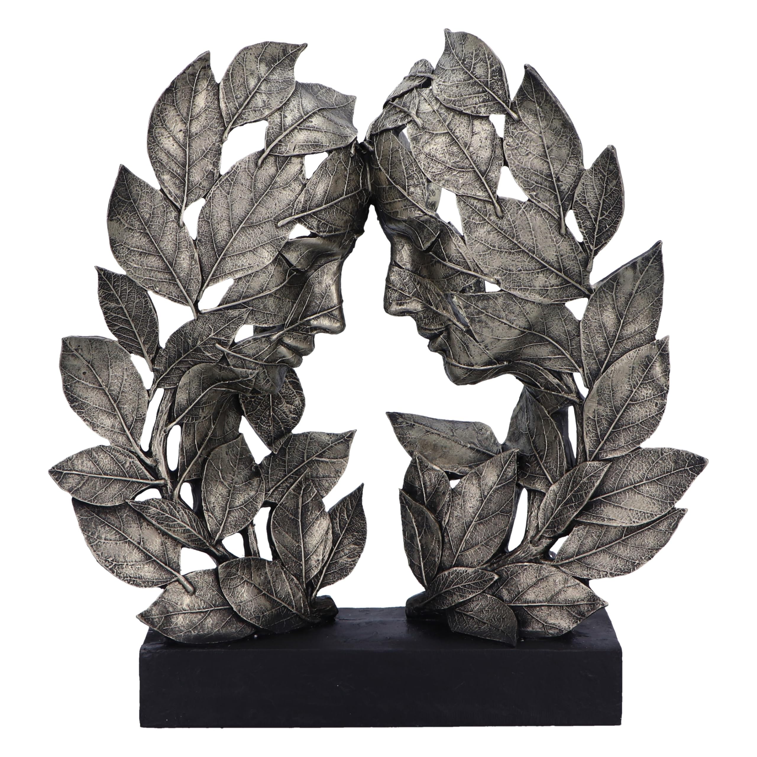 Nemesis Now Natural Emotion – Amor 31 cm, Resina, Plata, Cabezas Tocando Hojas, Escultura, Boda o día de San Valentín, Ideal para los Amantes de la Naturaleza y el Arte, Fundido en la Mejor Resina, | Resina, escultura de hojas tocando cabezas, regalo de b