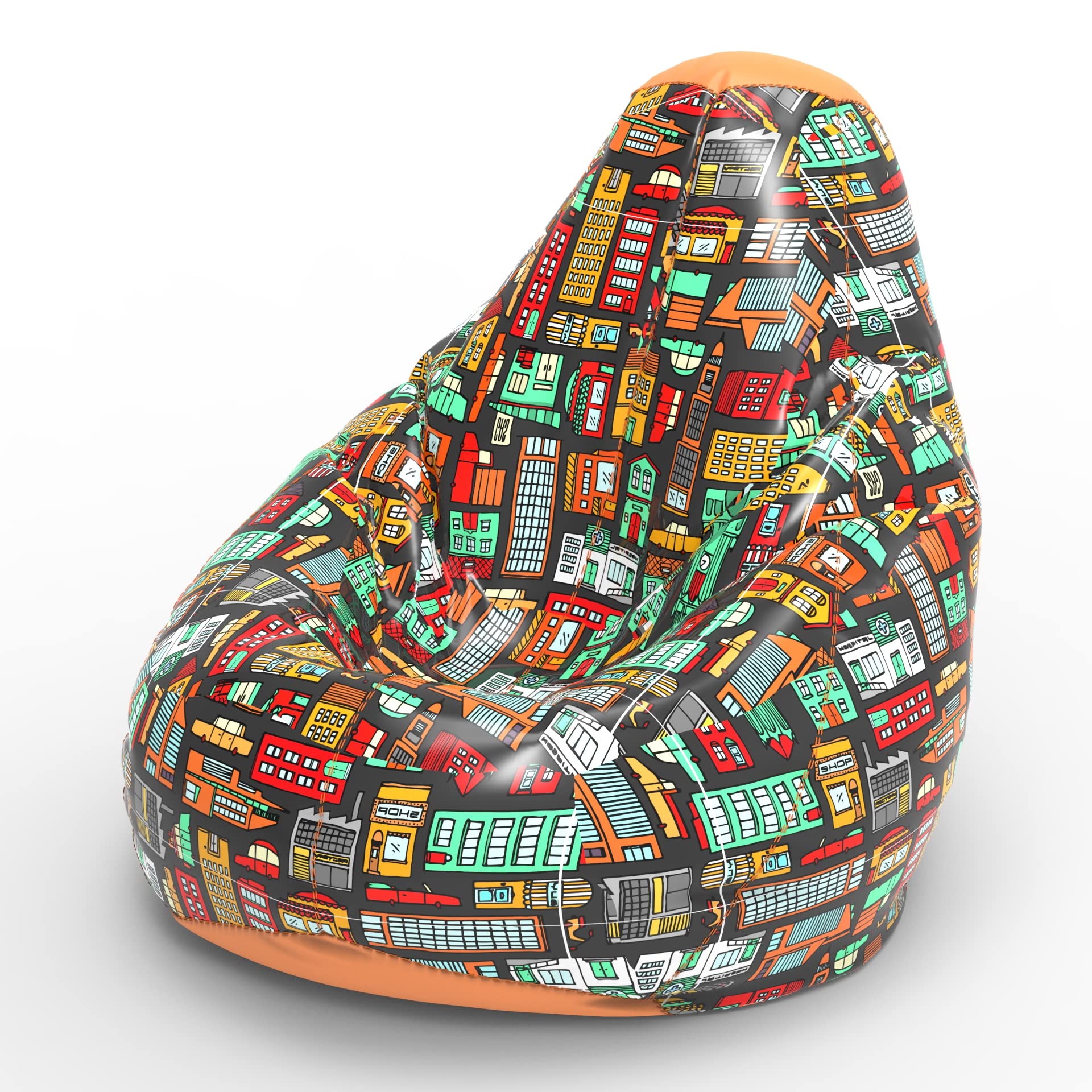 Bean Bag Chair Cover | Size: 2XL | Color: City Lights - F - Black Orange | Without Beans | Premium Leatherette Cover (CMF 3172)-image-35