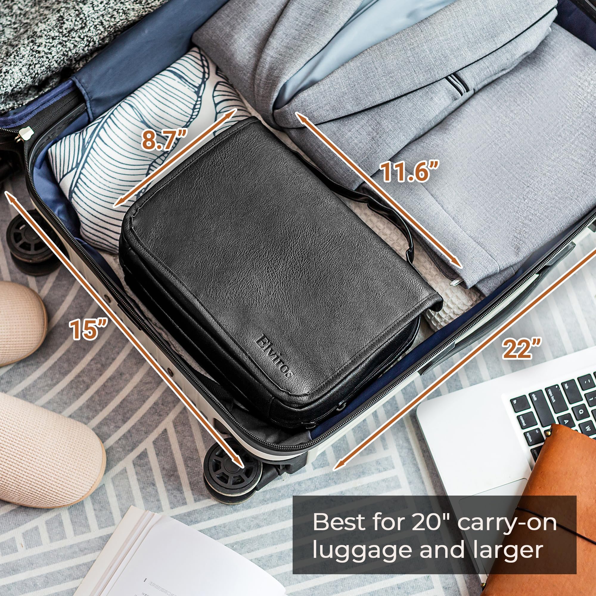 Elviros Borsa da toilette appesa Borsa da viaggio rimovibile in pelle PU trucco cosmetico Organizer Kit, nero