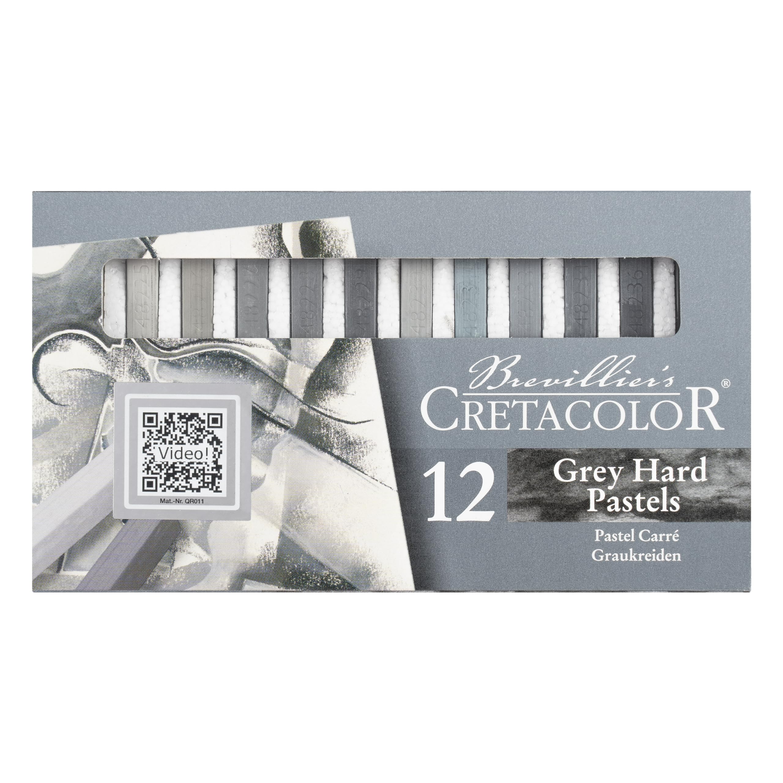 CRETACOLOR Grey Hard Pastels, craies grises, 12 pièces, résultat de couleur brillant, résistance à la lumière impressionnante, qualité supérieure