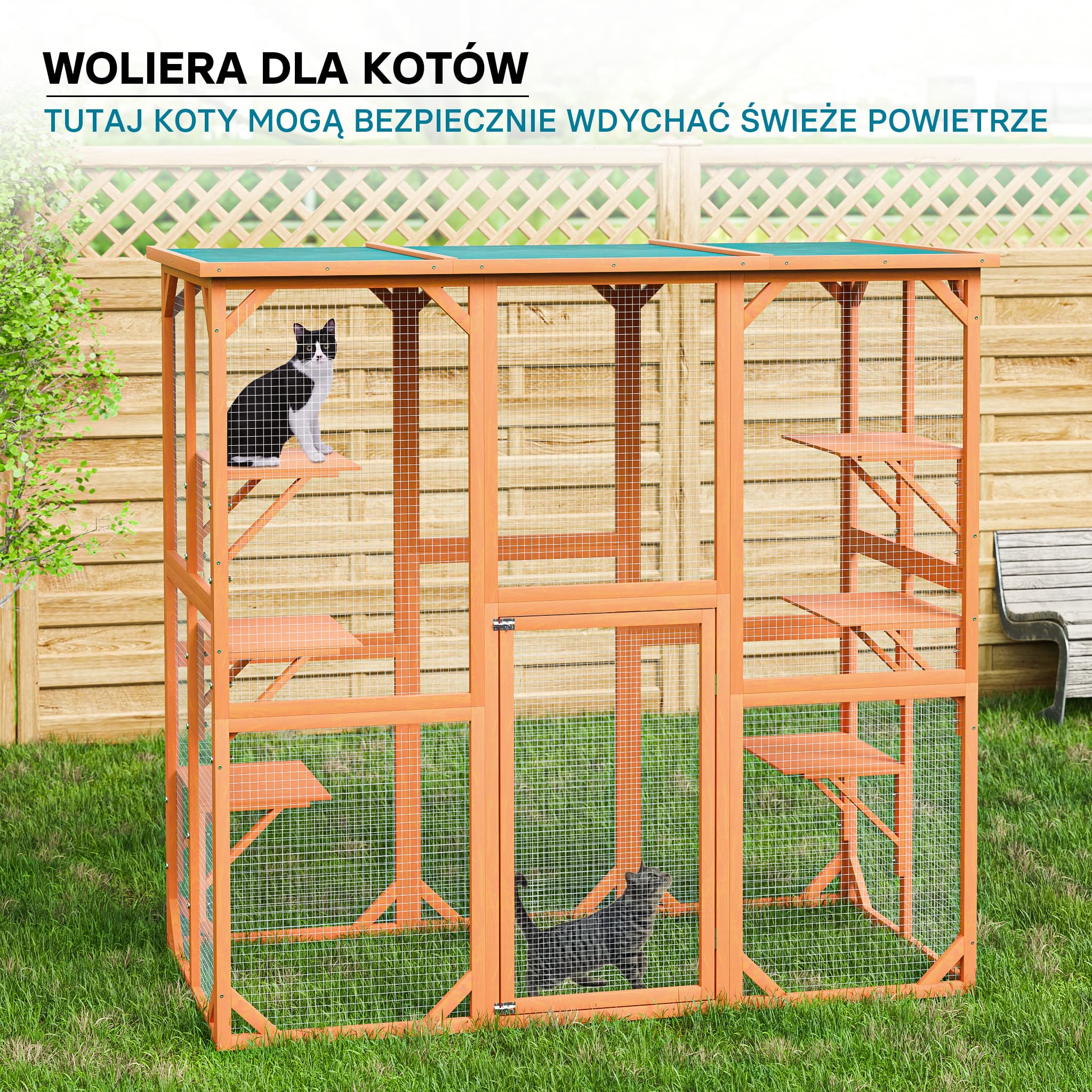 Wiltec Woliera dla kota 68 x 82 x 166,5 cm, wybieg na balkon i do ogrodu, bezpieczna klatka z siatką ochronną, 6 poziomów, stabilna konstrukcja