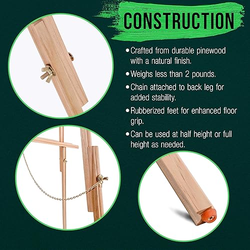 Miniatura 10 de US Art Supply Torrey caballete con trípode de madera 64 pulgadas de alto x 275 pulgadas de ancho para artista con cadena ajustable 1 caballete