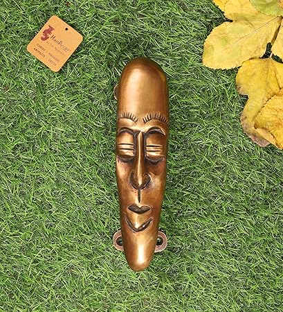 Two Moustaches Tribal Man Face Brass Door Handle, Royal Brown, Pack of 1