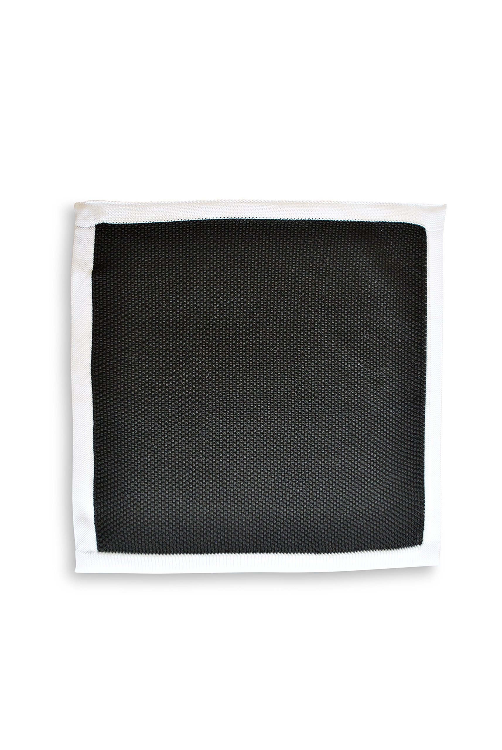 Frederick Thomas plain Black knitted pocket square with white edging