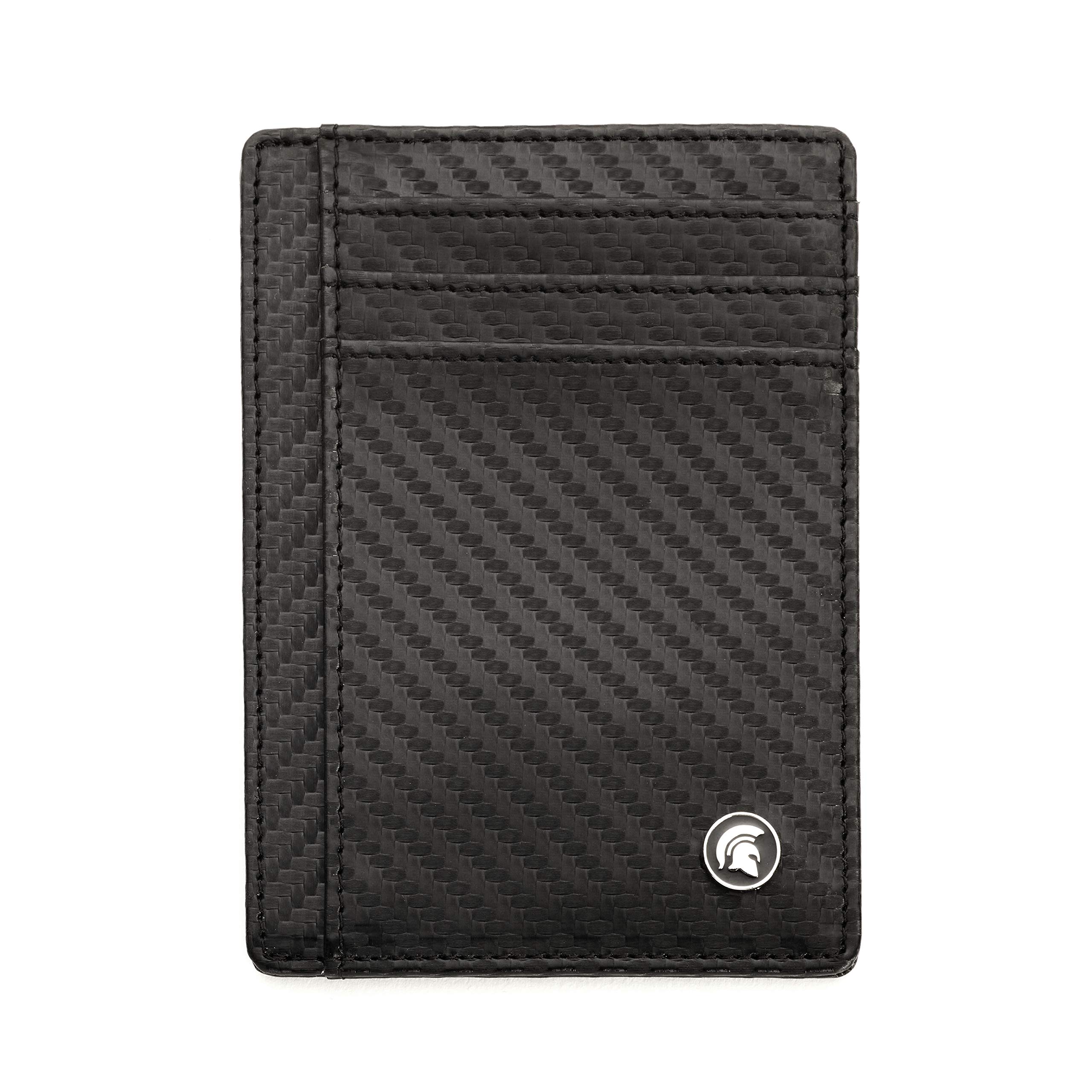 Mens Wallet, Slim Genuine Leather RFID Blocking Minimalist Credit Card Holder (Carbon Fibre), Holds up to 7 Cards and Bank Notes, Ideal for Travel