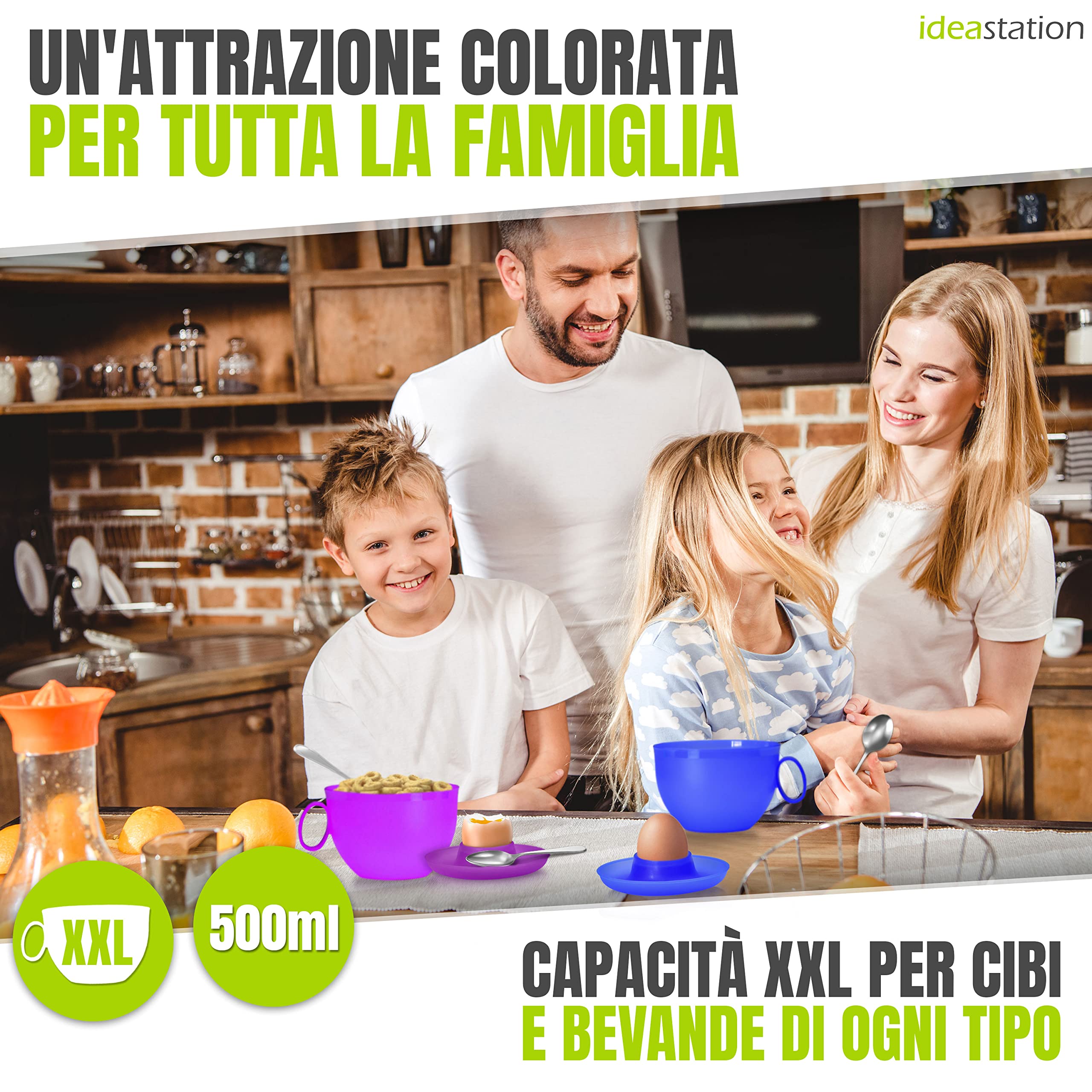 NEO tazza plastica con coperchio 6 x 500 ml set riutilizzabile infrangibile per colazione