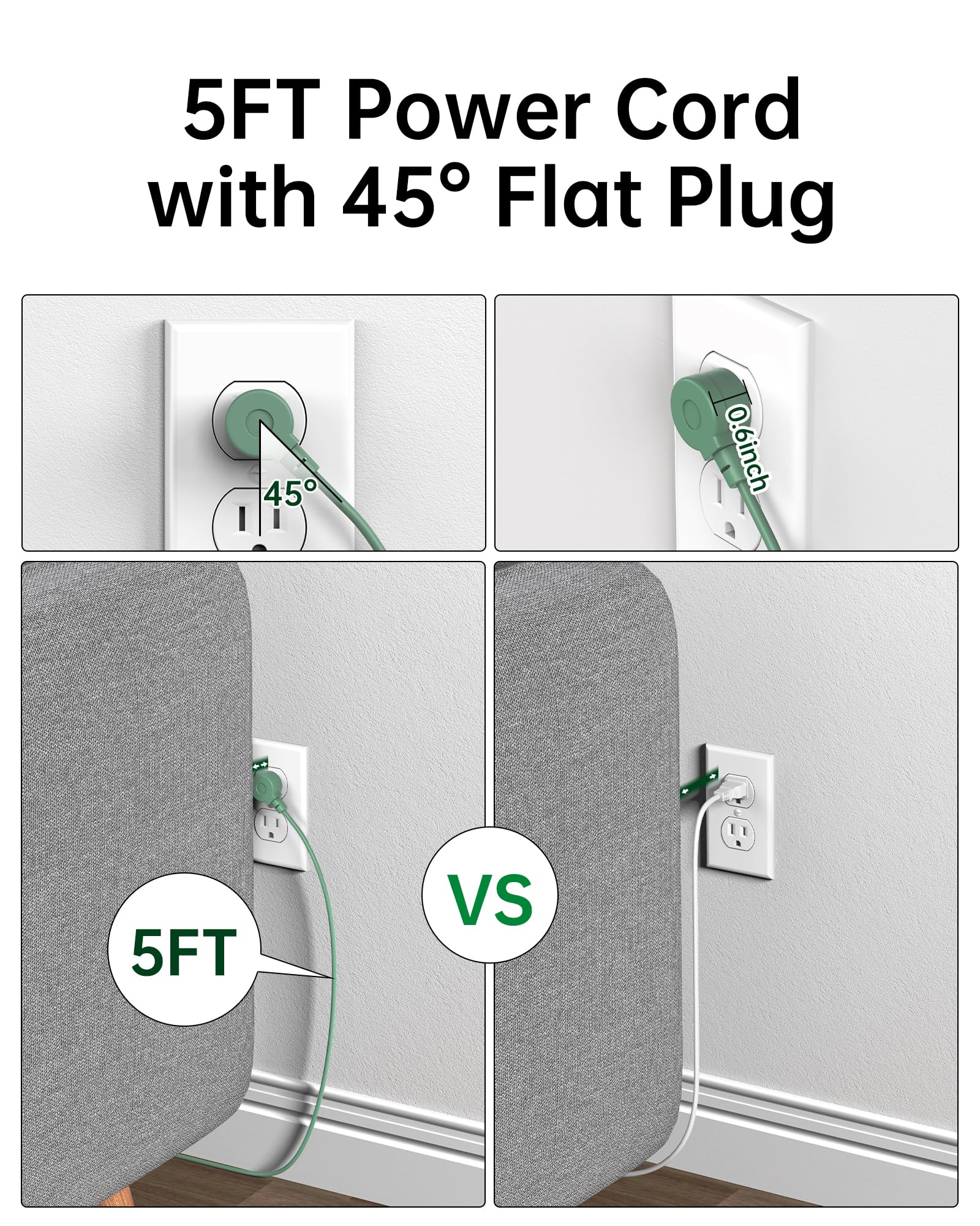 Multiprise avec ports USB, parasurtenseur avec 4 prises CA, 3 ports USB-A et 3 ports USB-C, vert