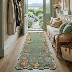 Fmfunctex 5x7 Floral Lavable Black Vintage Boho Area Rug pour le salon. Fleur Scalloped Edge Tapis Salon Soft Non Slip Low Pile Grand traditionnel coloré Chambre à manger