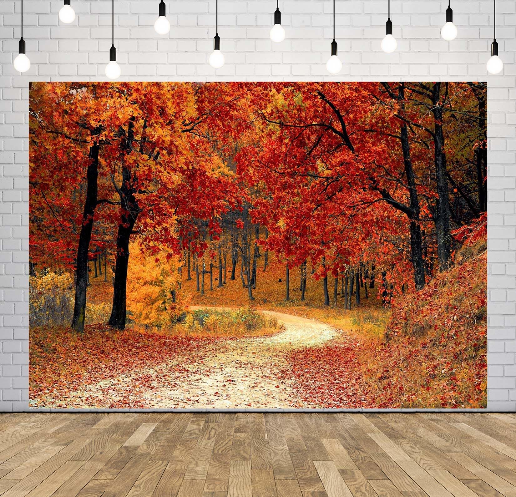 Avezano Fall Backdrop 8x6 FT - Autumn Maple Leaves Forest Photography Background