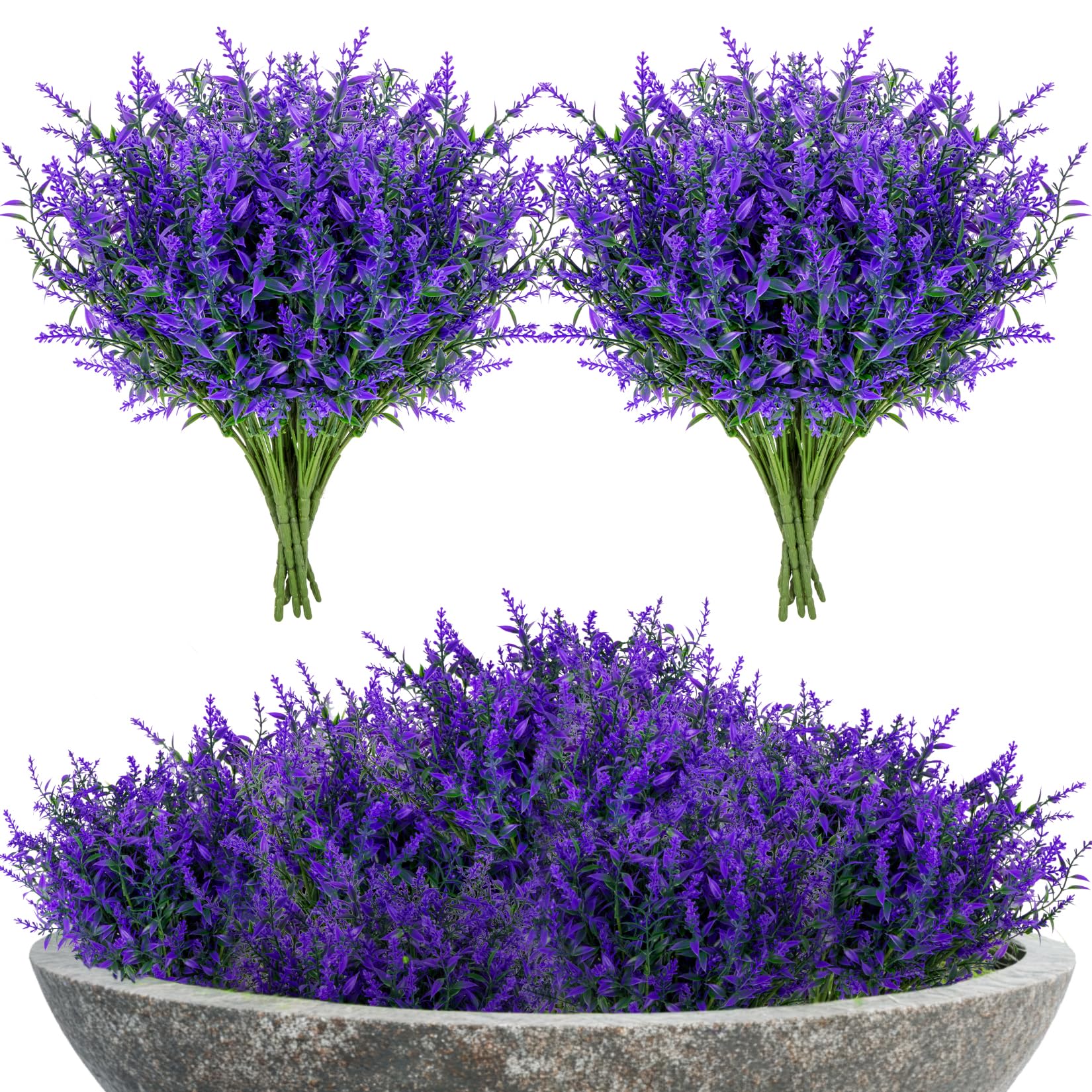 RAINFLOW 7 Pcs Artificial Lavender Flowers - Artificial Flowers for Outdoors Faux Lavender Plants Uv Resistant Plastic Purple Fake Flower for Outside Indoor Porch Patio Window Plan image 6