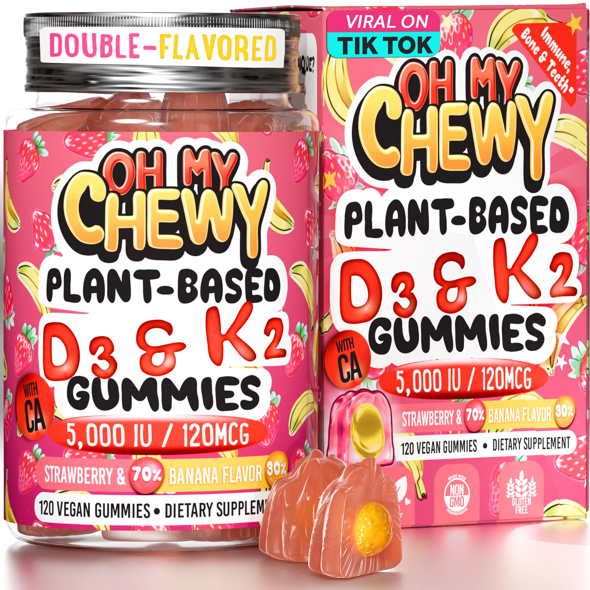 Sponsored Ad - Center-Filled Vitamin D3 K2 & Calcium Gummies - Supplement for Healthy Teeth, Bone & Energy - 5000 IU D3, 120 mcg K2(MK-7), 120 mg CA - Vegan & Non-GMO - 120 Count